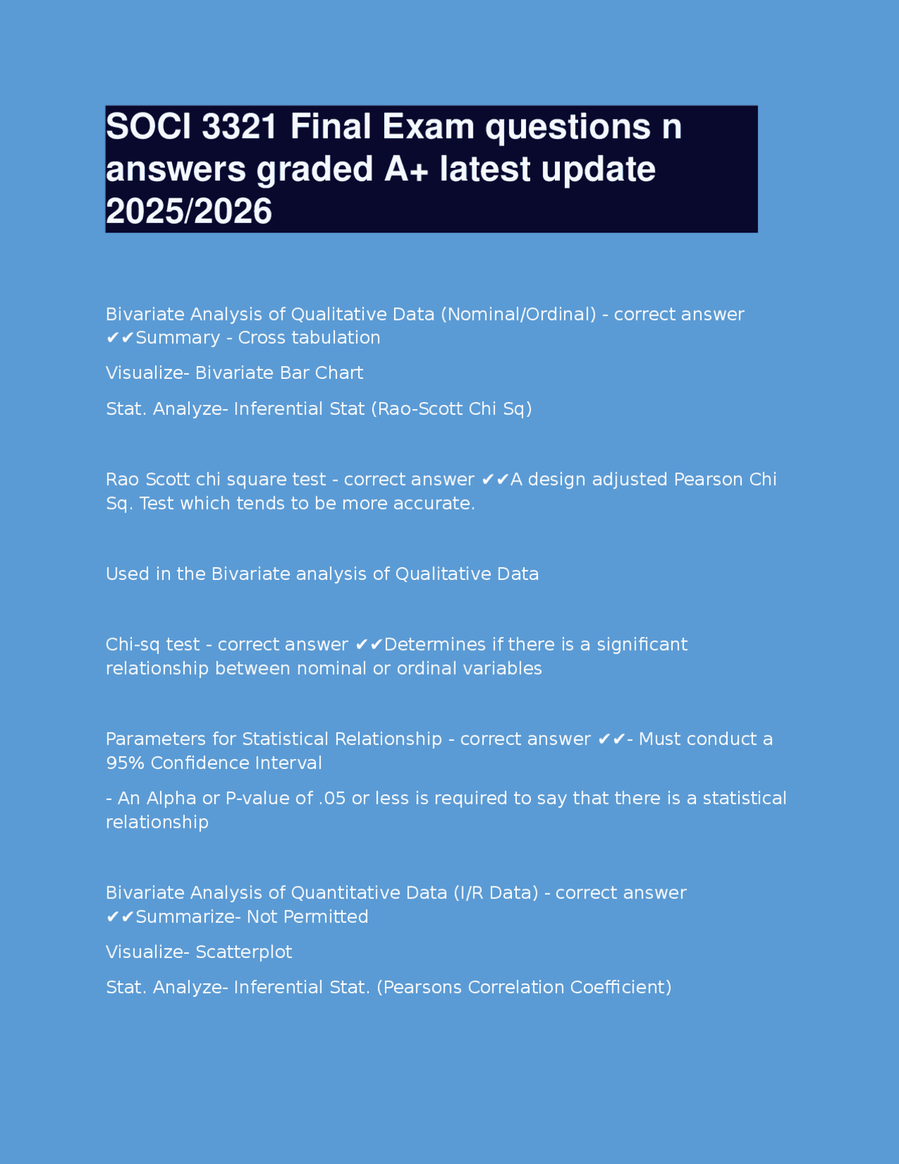 SOCI 3321 Final Exam questions n answers graded A+ latest update 2025 ...