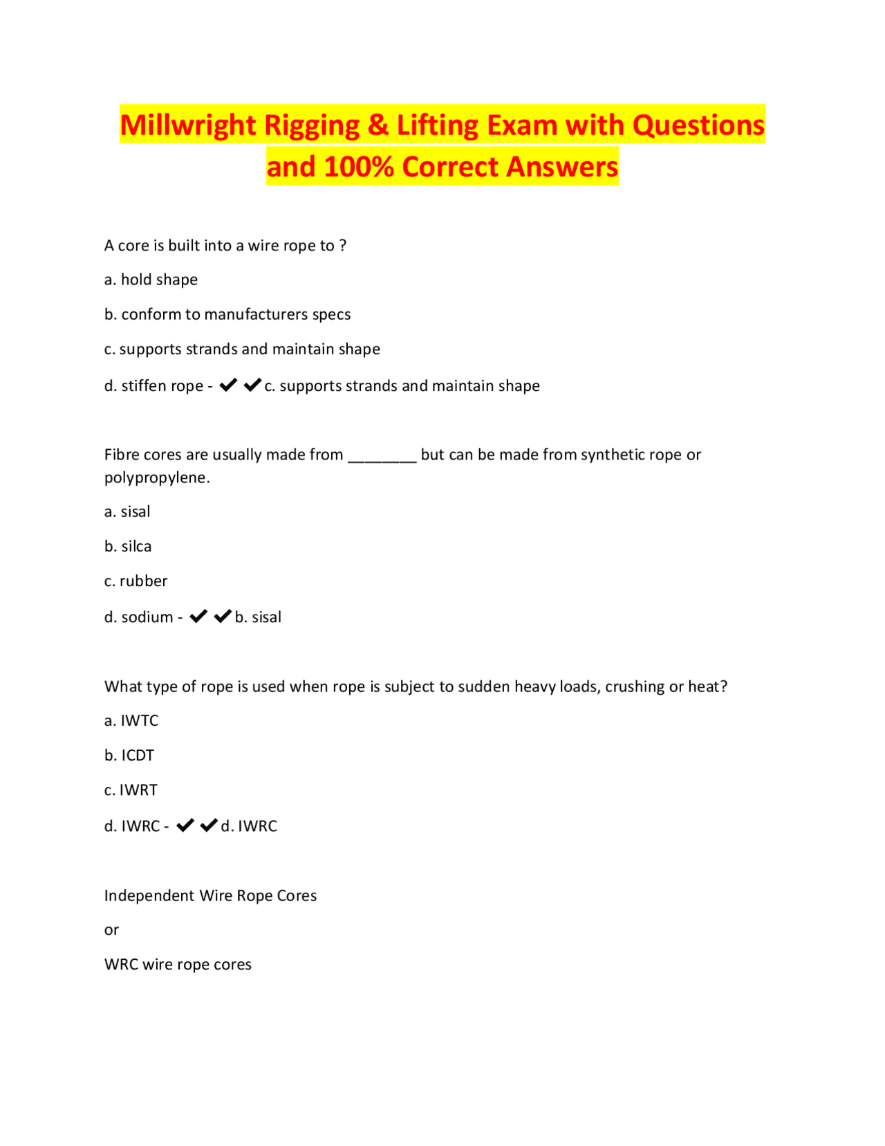 Millwright Rigging and Lifting Exam Questions with Answers | Exams ...