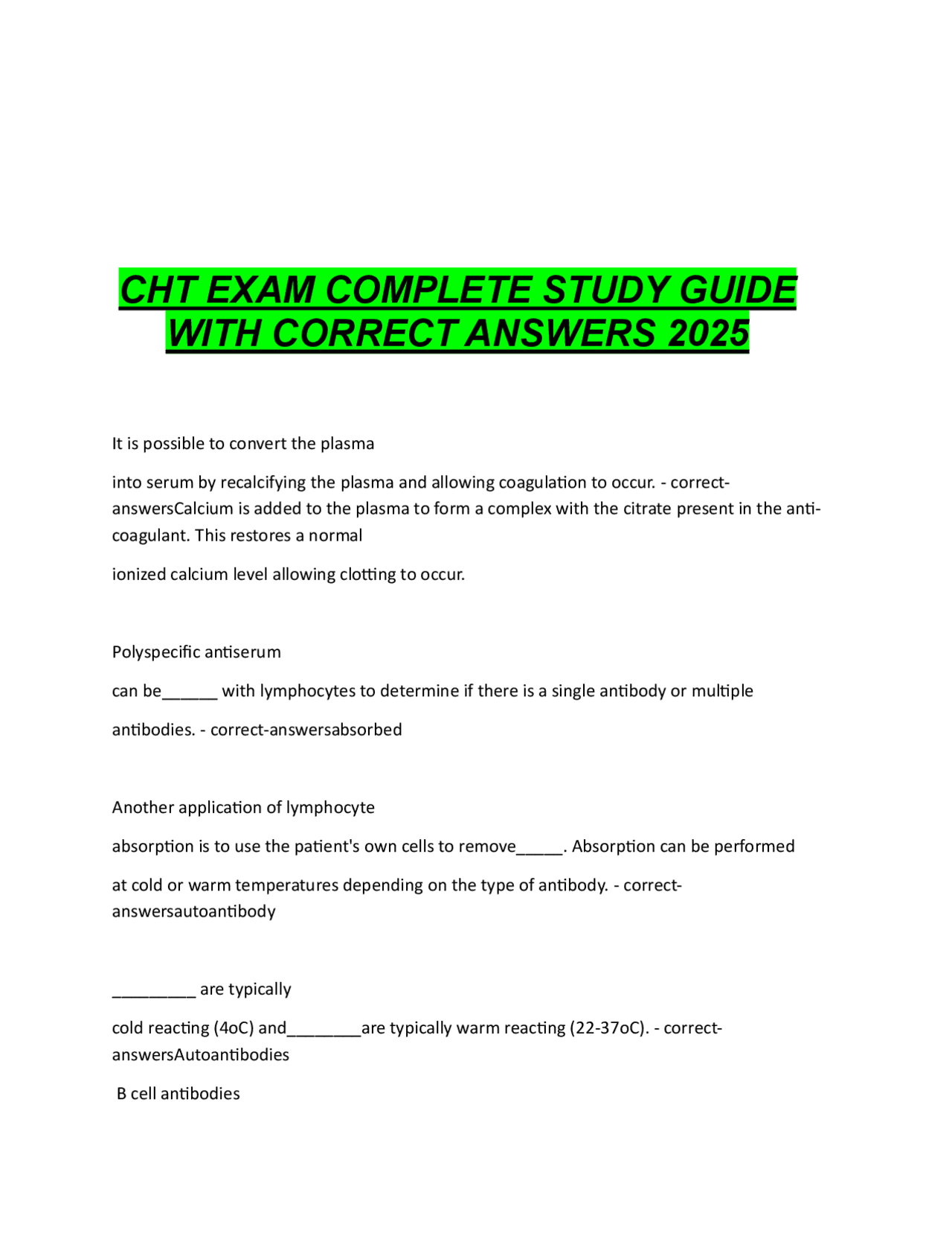 Study Guide Cht CHT Exam Study Guide 2025: Complete Certified Histocompatibility ...