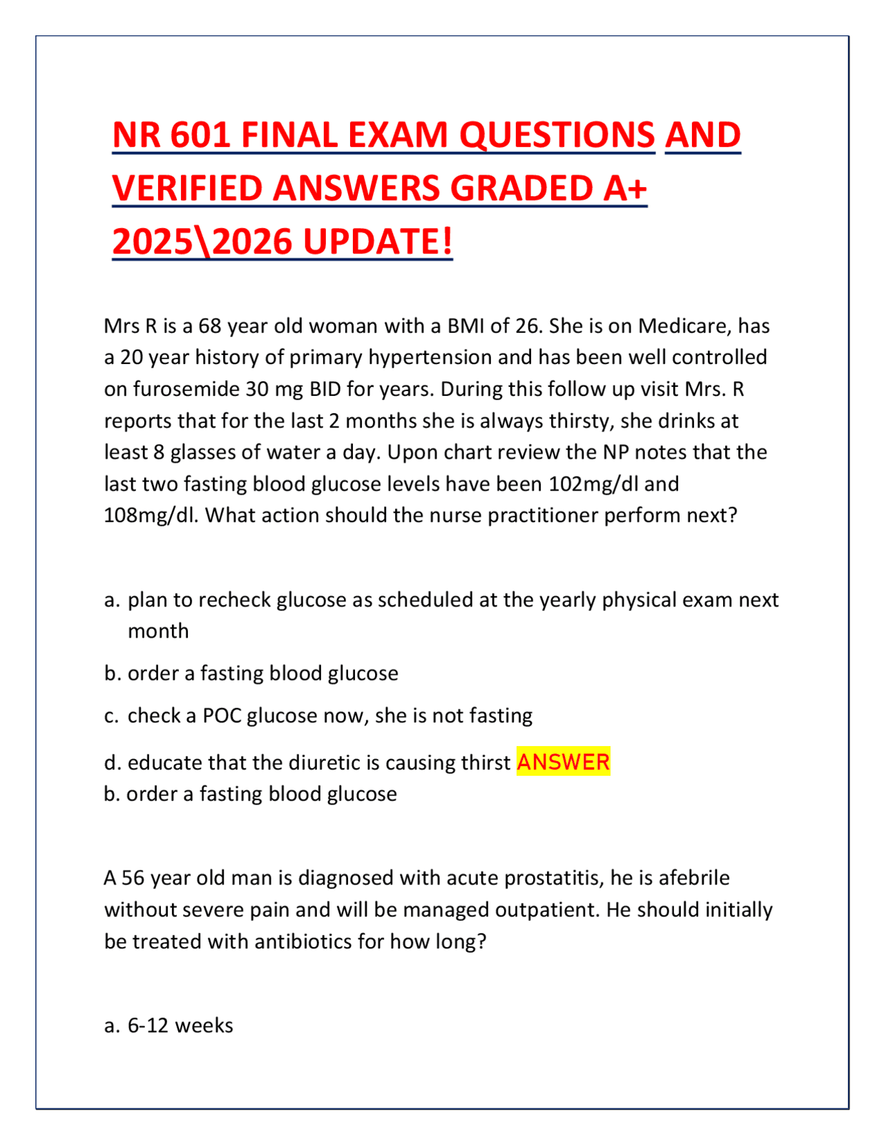 NR 601 FINAL EXAM QUESTIONS AND VERIFIED ANSWERS GRADED A+ 2025\2026 ...