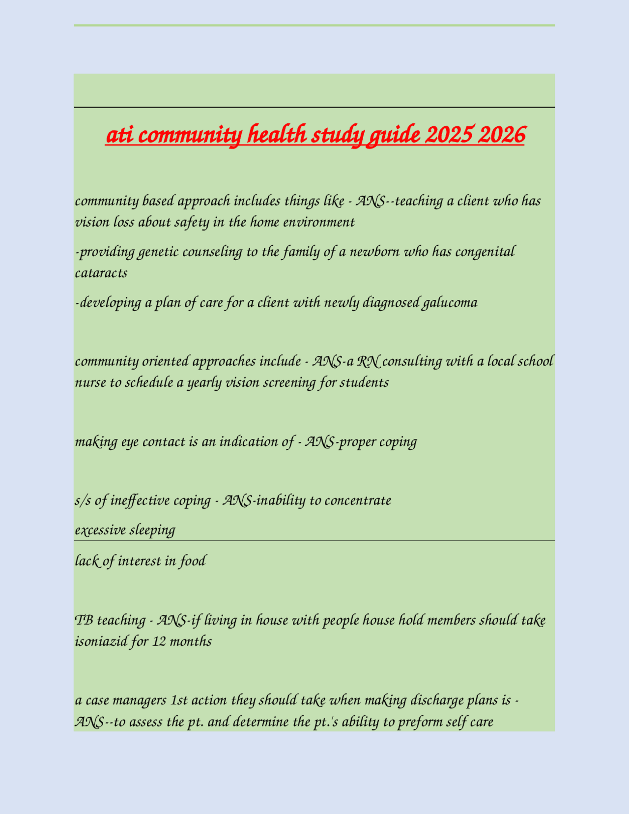 ati community health study guide 2025 2026.docx | Exams Nursing | Docsity