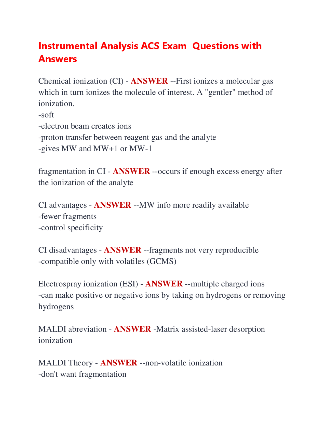 Instrumental Analysis ACS Exam Questions with Answers | Exams Advanced ...