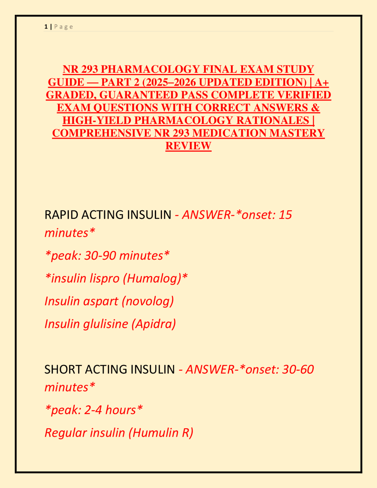 NR 293 PHARMACOLOGY FINAL EXAM STUDY GUIDE — PART 2 (2025–2026 UPDATED ...