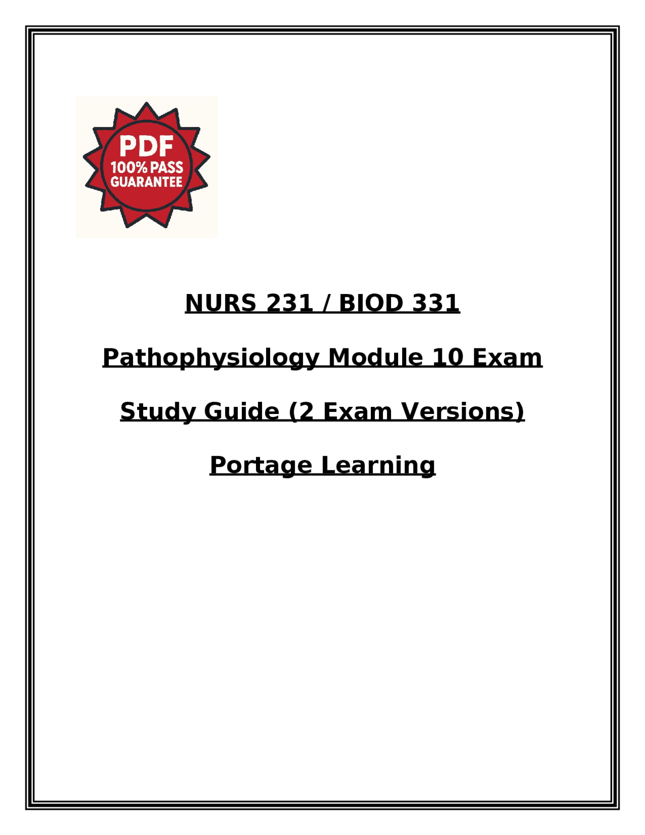 NURS 231 / BIOD 331 Pathophysiology Module 10 Exam Study Guide | 2 Exam ...