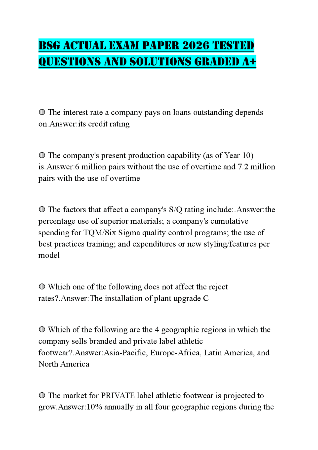BSG ACTUAL EXAM PAPER 2026 TESTED QUESTIONS AND SOLUTIONS GRADED A+ ...
