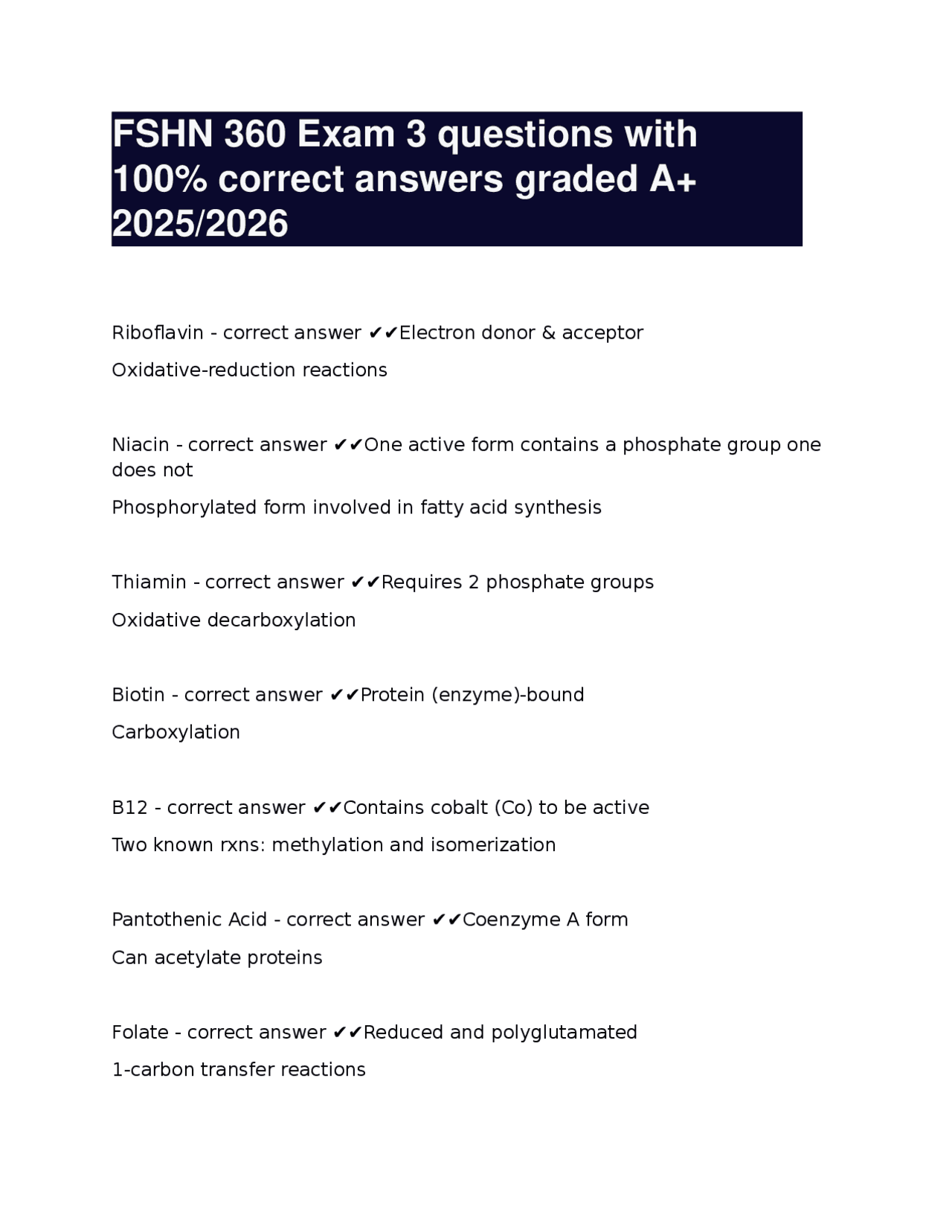 FSHN 360 Exam 3 questions with 100% correct answers graded A+ 2025-2026 ...