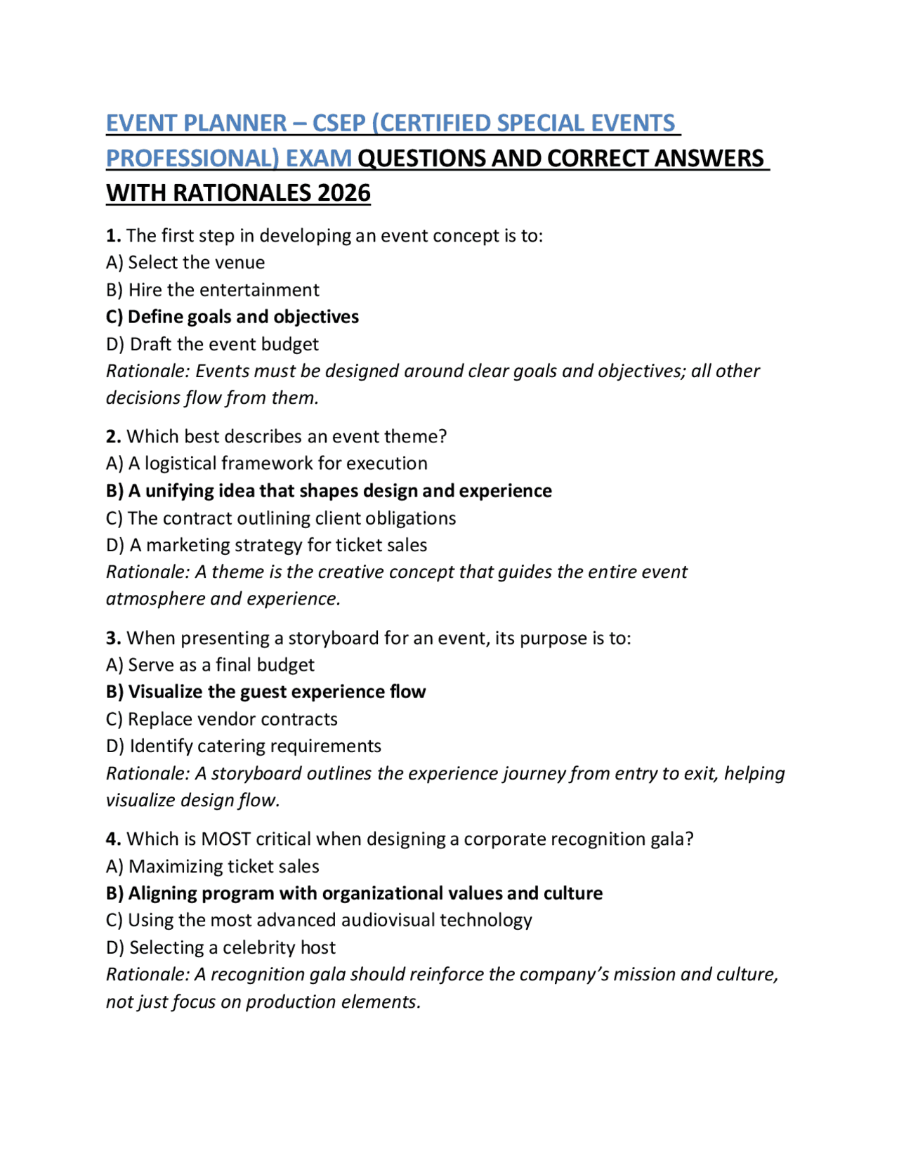 Stream Event Questions EVENT PLANNER – CSEP (CERTIFIED SPECIAL EVENTS PROFESSIONAL) EXAM ...