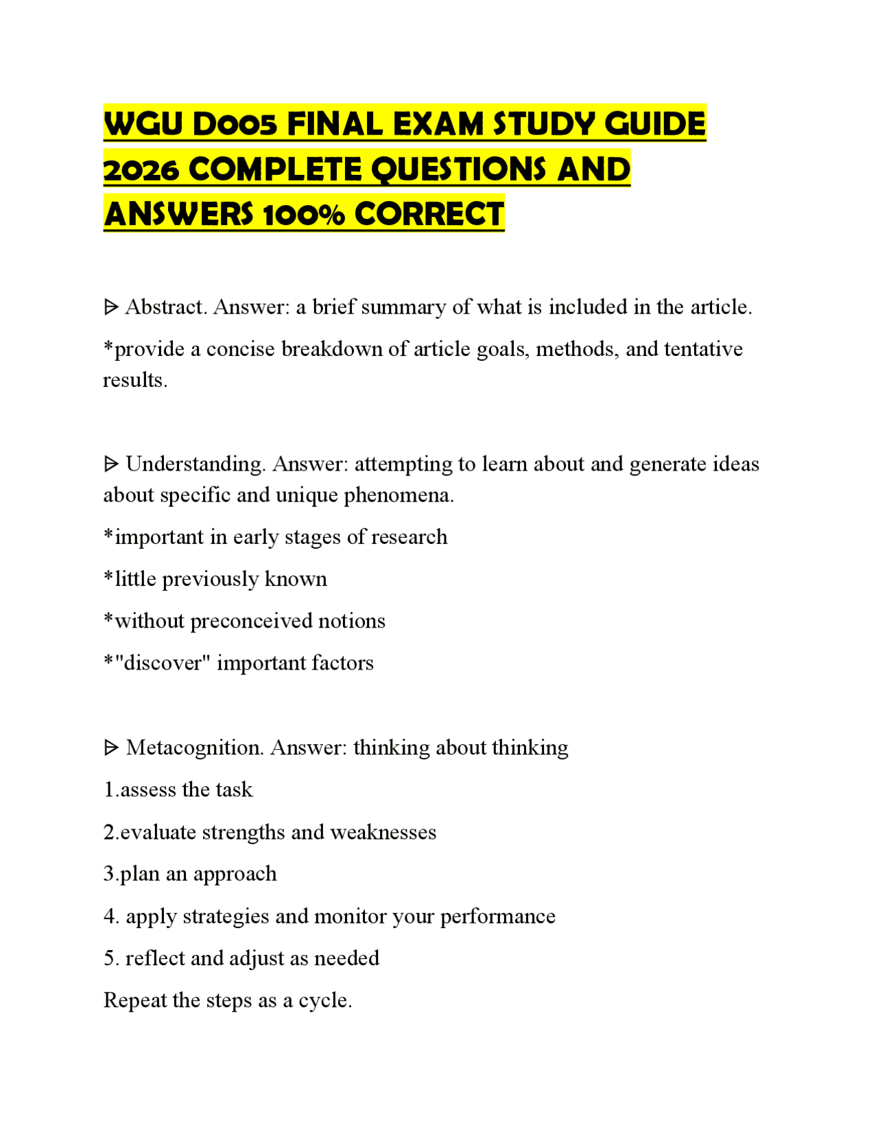 WGU D005 FINAL EXAM STUDY GUIDE 2026 COMPLETE QUESTIONS AND ANSWERS 100 ...