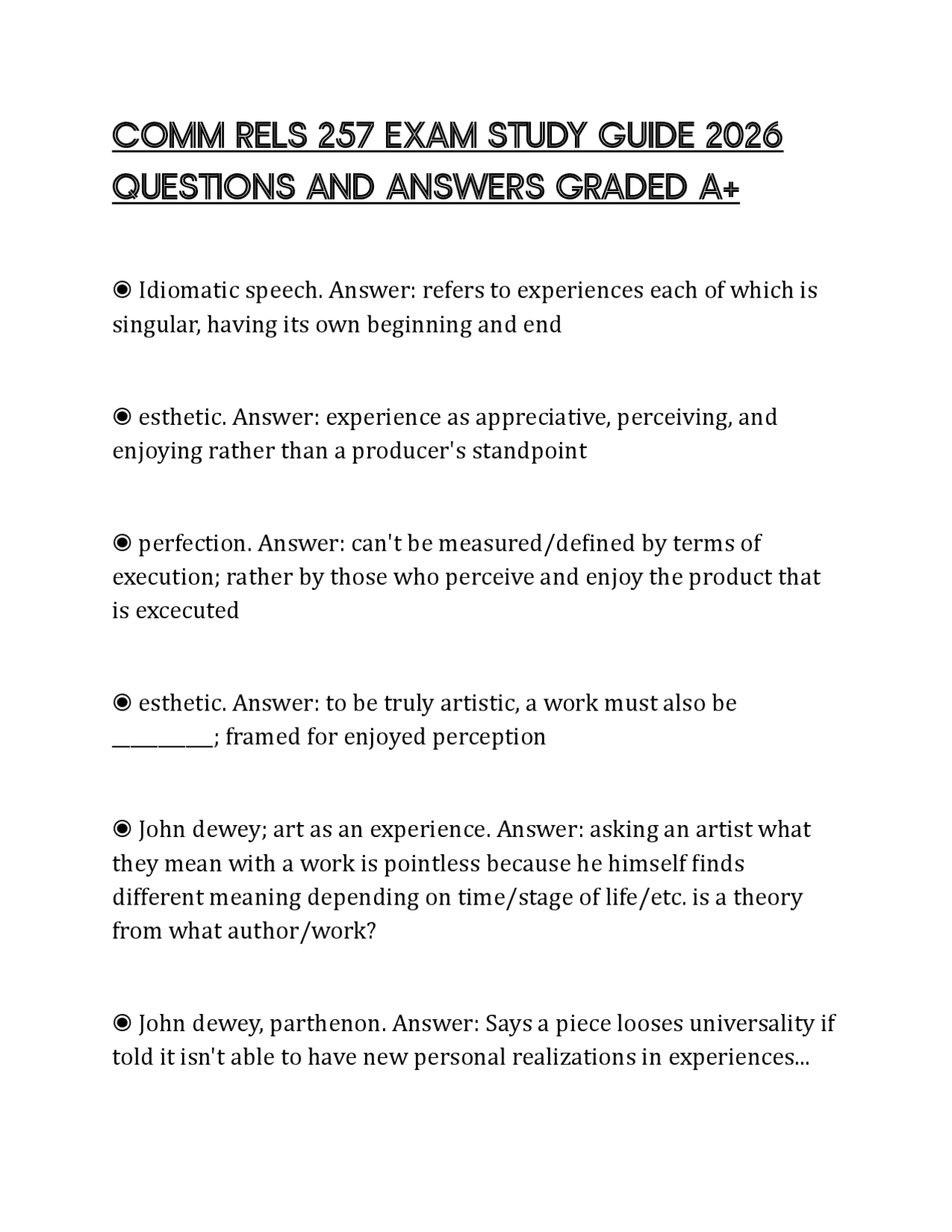 COMM RELS 257 EXAM STUDY GUIDE 2026 QUESTIONS AND ANSWERS GRADED A+ ...