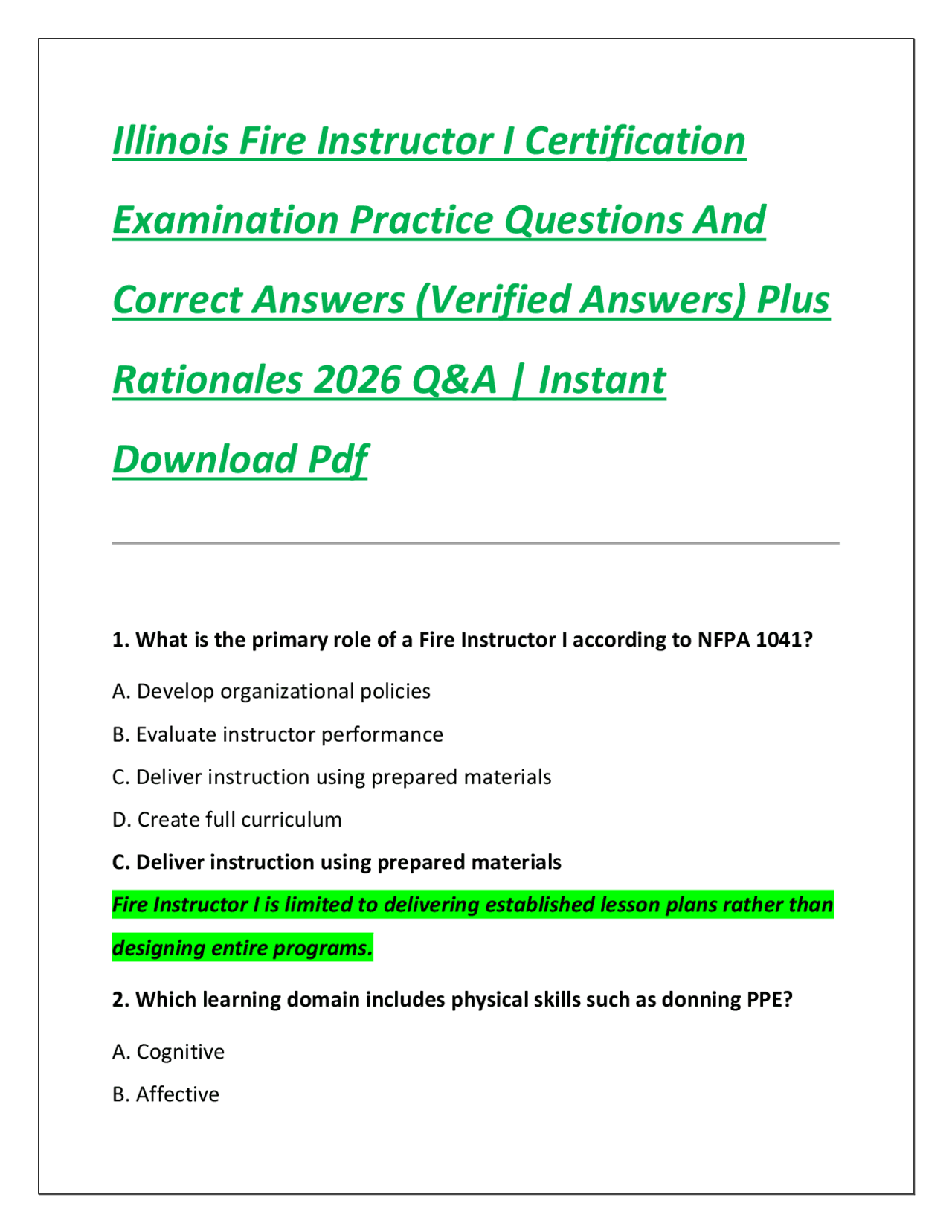 Fire Instructor Label Illinois Fire Instructor I Certification Examination Practice Questions ...