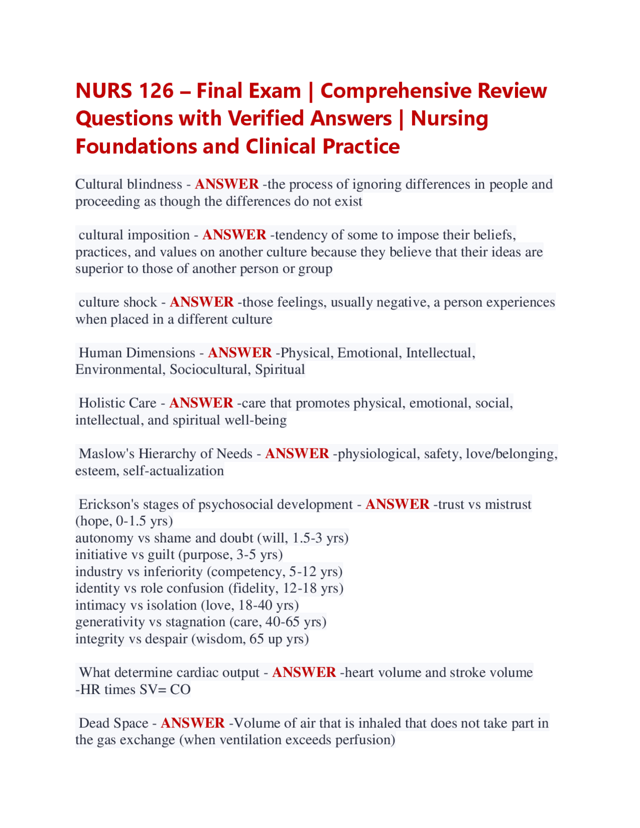 NURS 126 – Final Exam | Comprehensive Review Questions with Verified ...