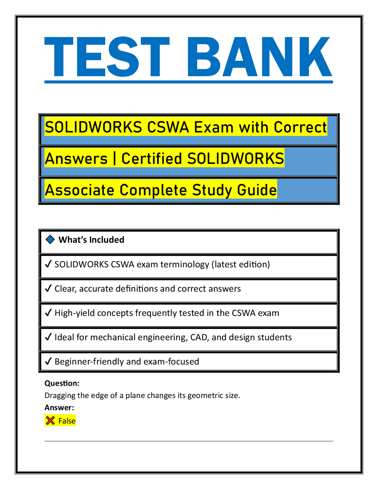 SOLIDWORKS CSWA Exam with Correct Answers | Certified SOLIDWORKS ...
