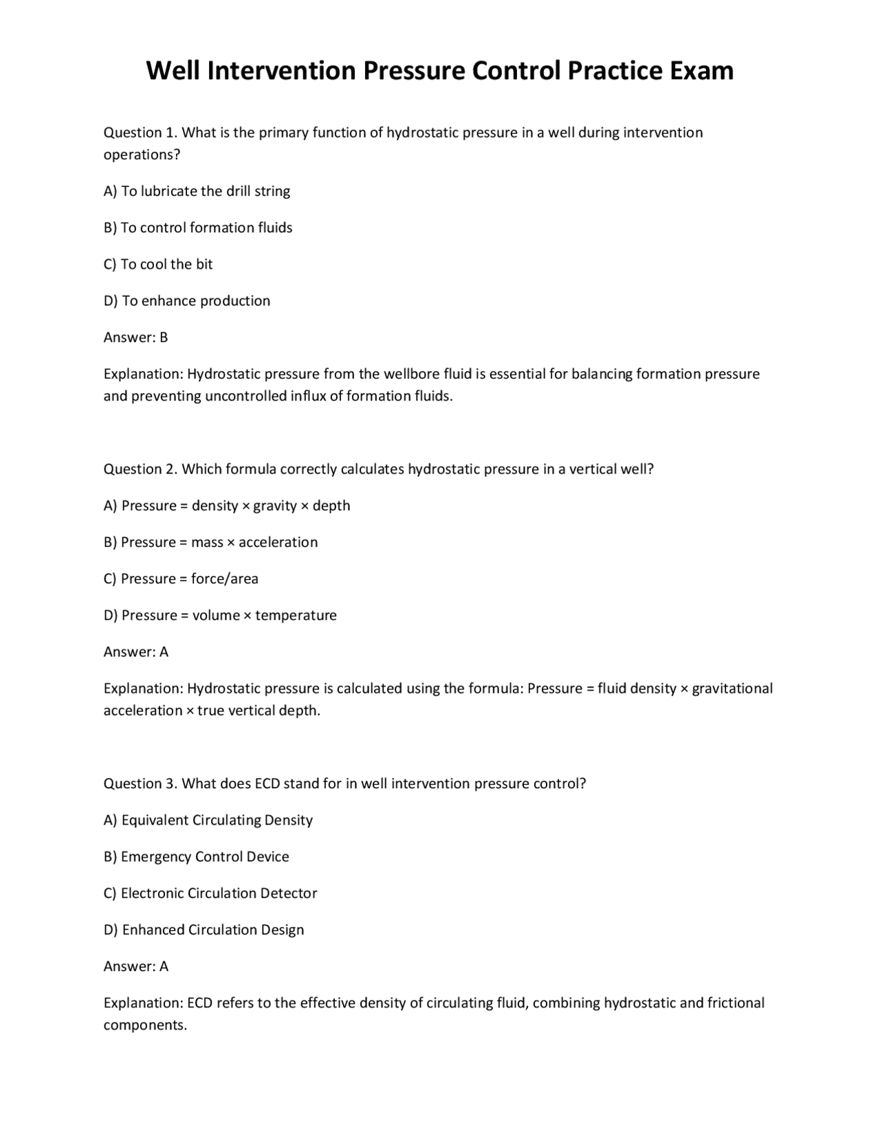 Well Intervention Pressure Control Practice Exam | Exams Technology ...