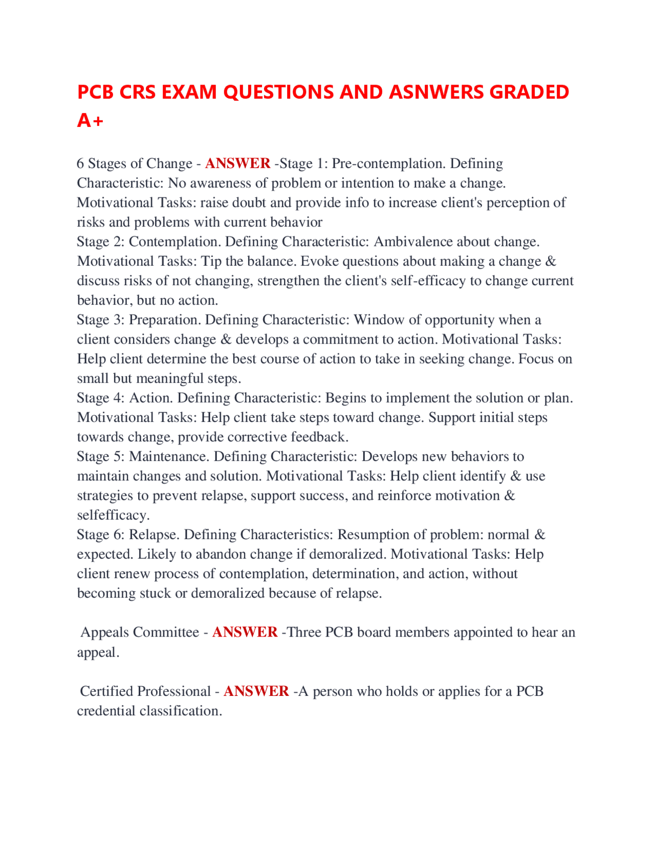PCB CRS EXAM QUESTIONS AND ASNWERS GRADED A+ | Exams Advanced Education ...