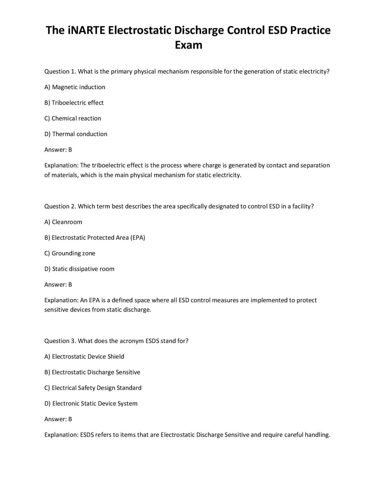 Esd Control Practice The iNARTE Electrostatic Discharge Control ESD Practice Exam | Exams ...