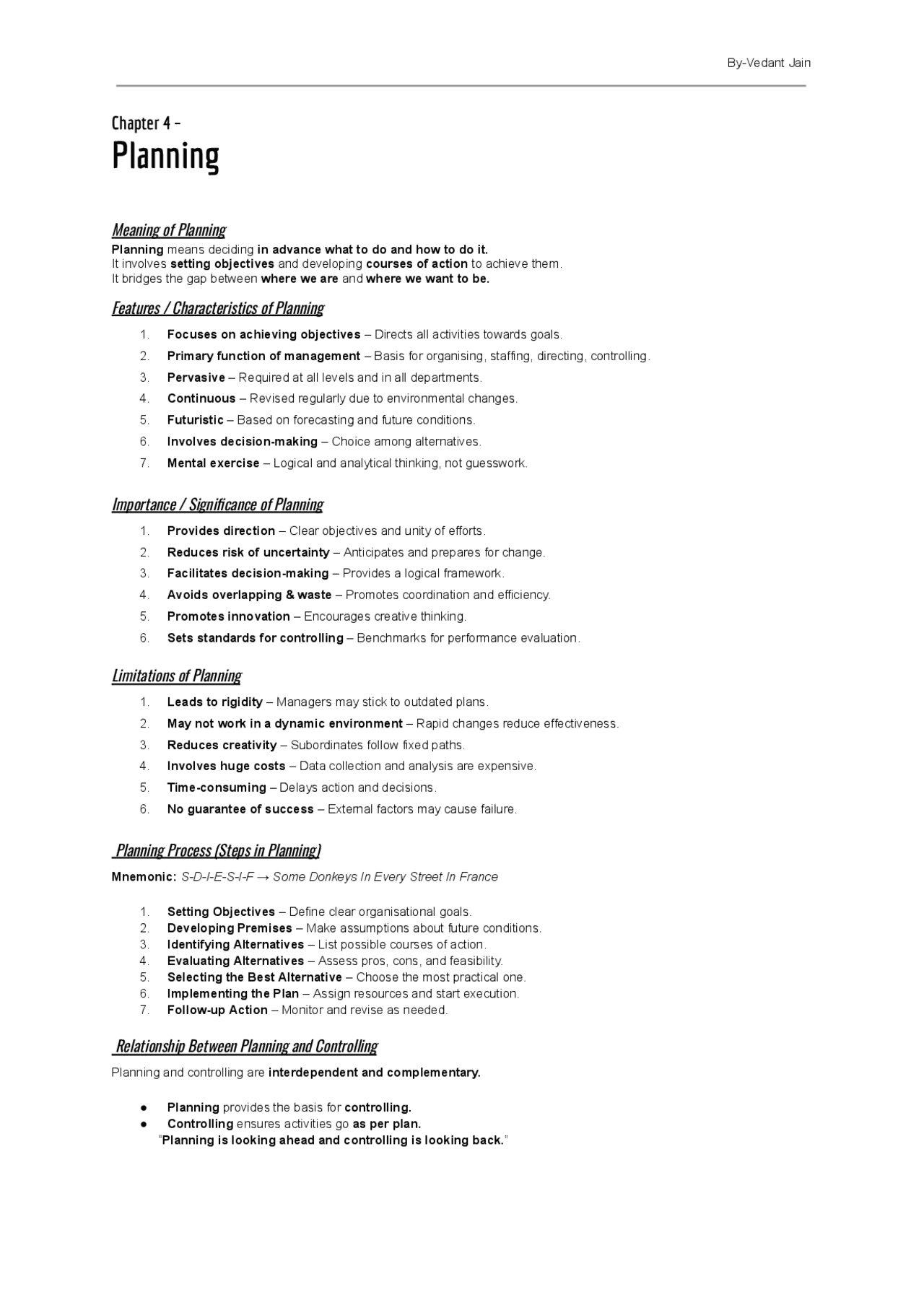 Class 12 Chapter 4 Planning Notes.pdf Class 12th - Business Studies - Ch-4 (Planning) | Summaries Business ...