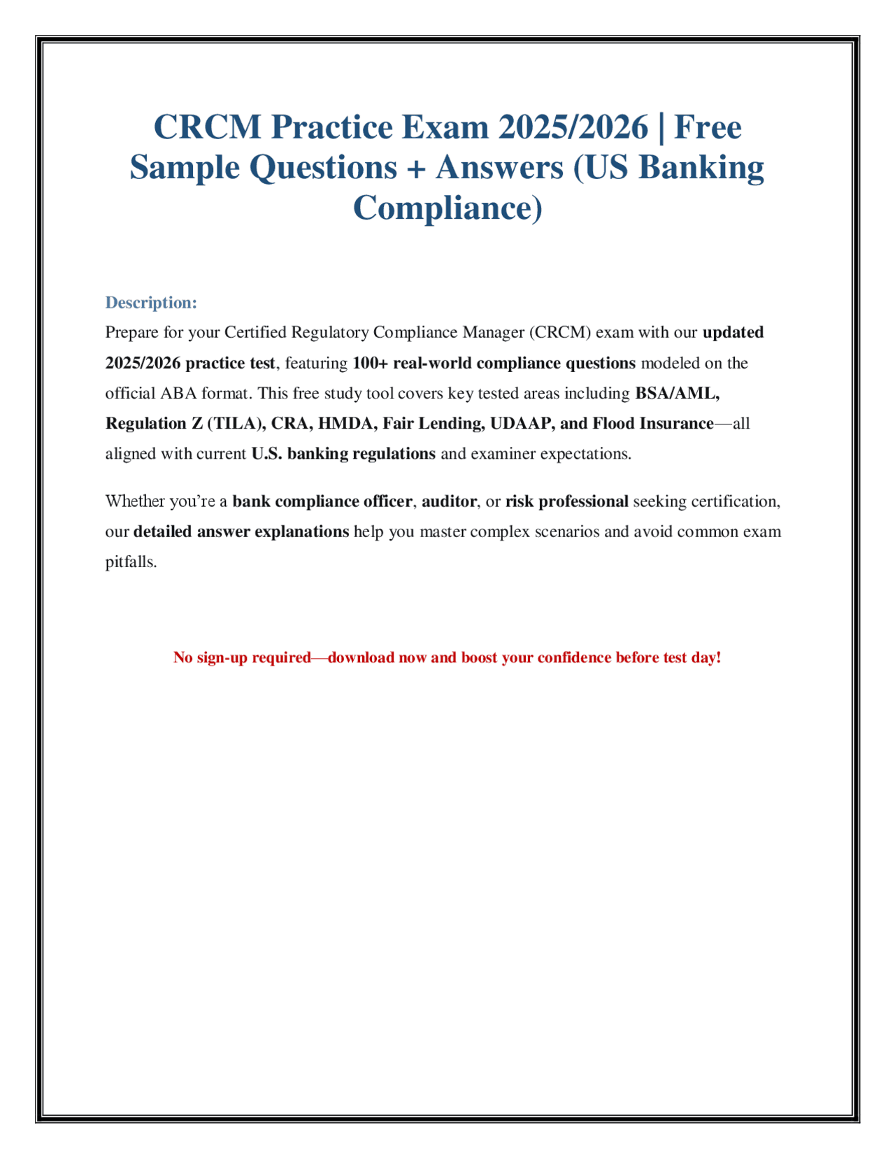 CRCM Practice Exam 2025/2026: 100 Updated Questions & Answers | Exams ...