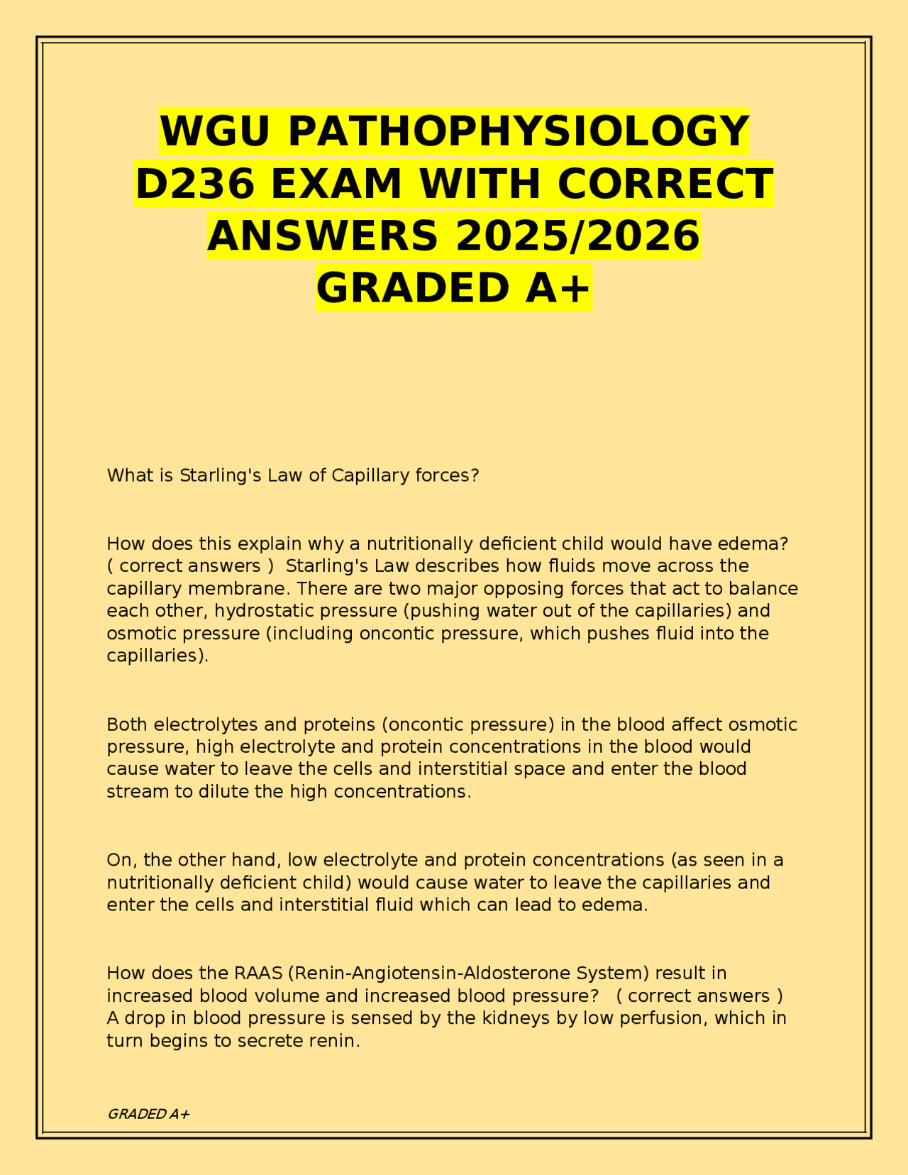 WGU PATHOPHYSIOLOGY D236 EXAM WITH CORRECT ANSWERS 2025/2026 | Exams ...