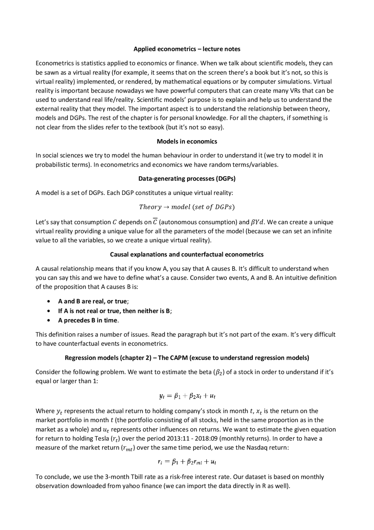 Applied econometrics full lecture notes - Prof. Andrea Monticini ...