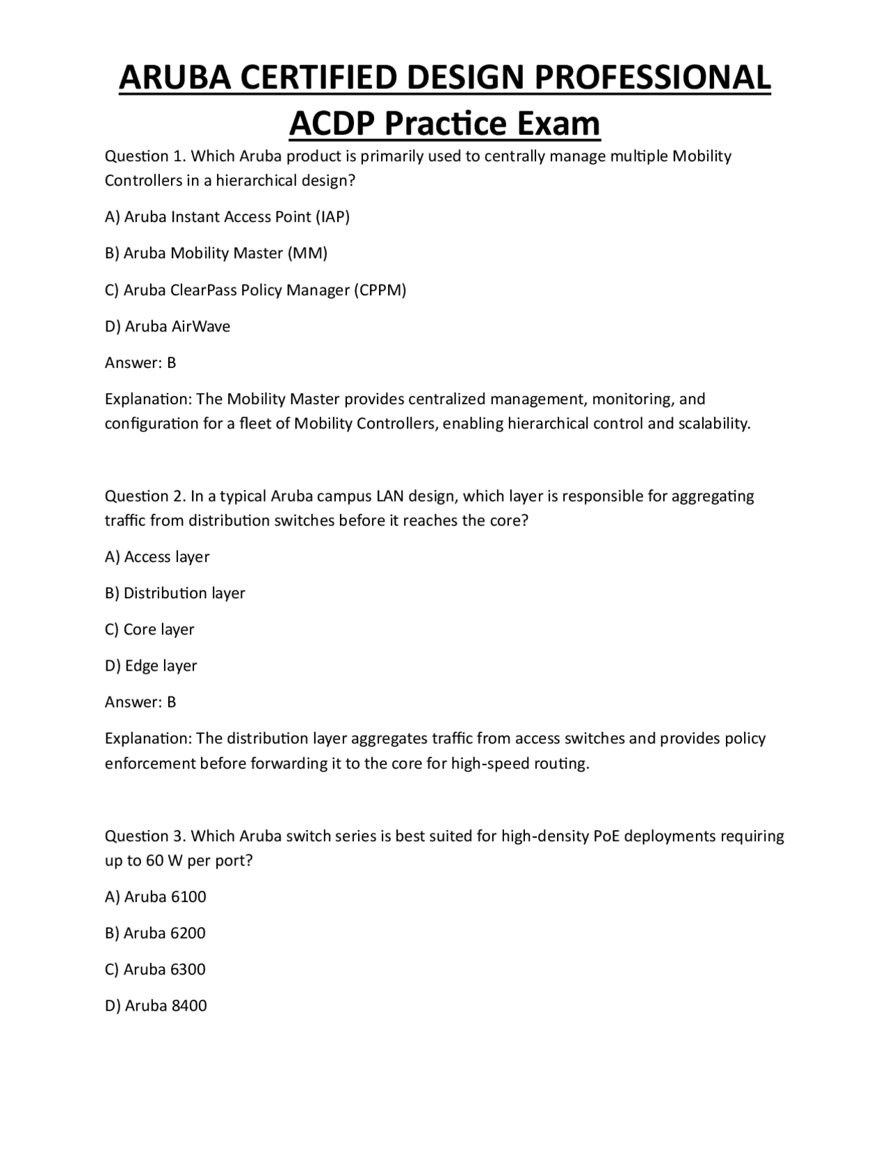 Aruba Certified Design Professional (ACDP) Practice Exam | Exams ...
