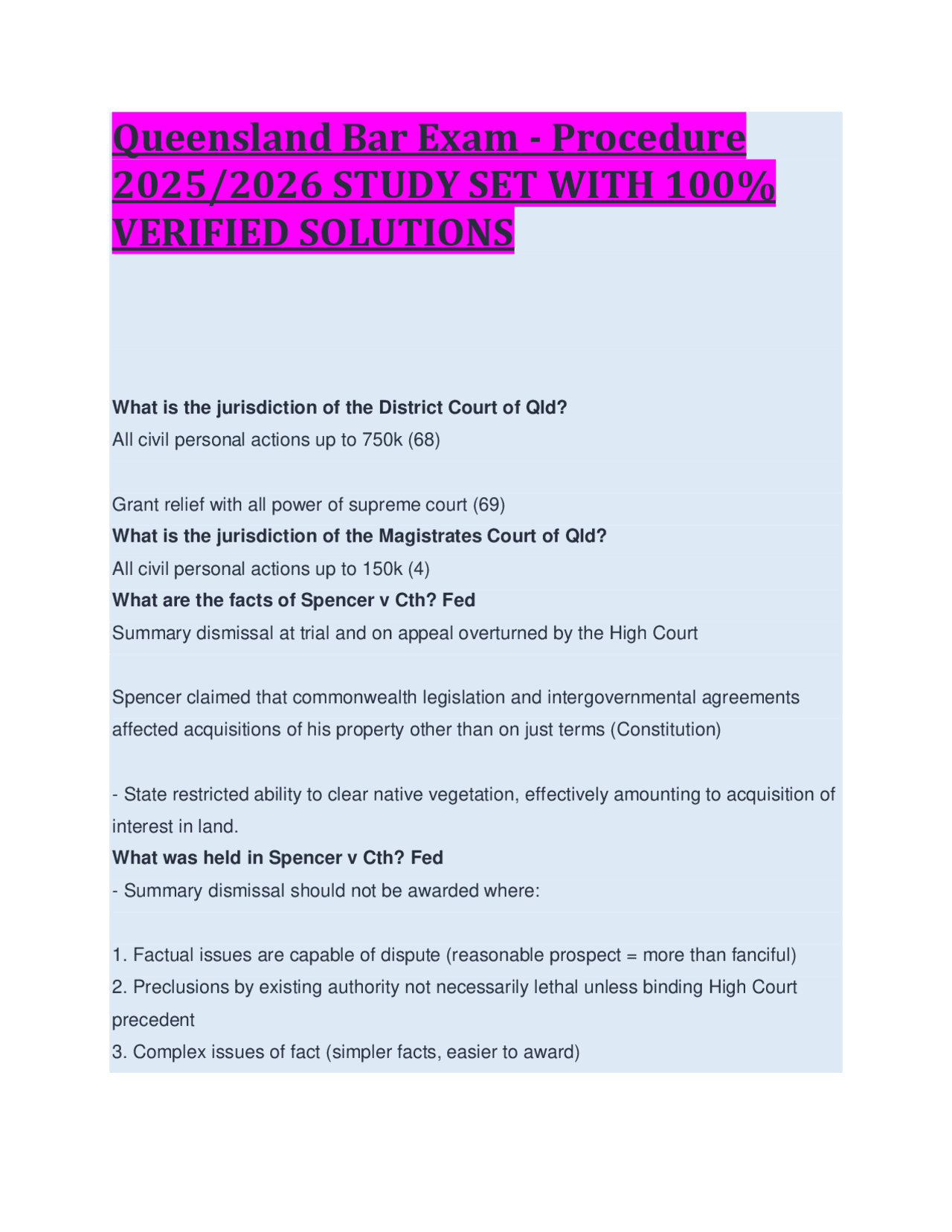 Queensland Bar Exam Procedure: 2025/2026 Study Set with Verified ...