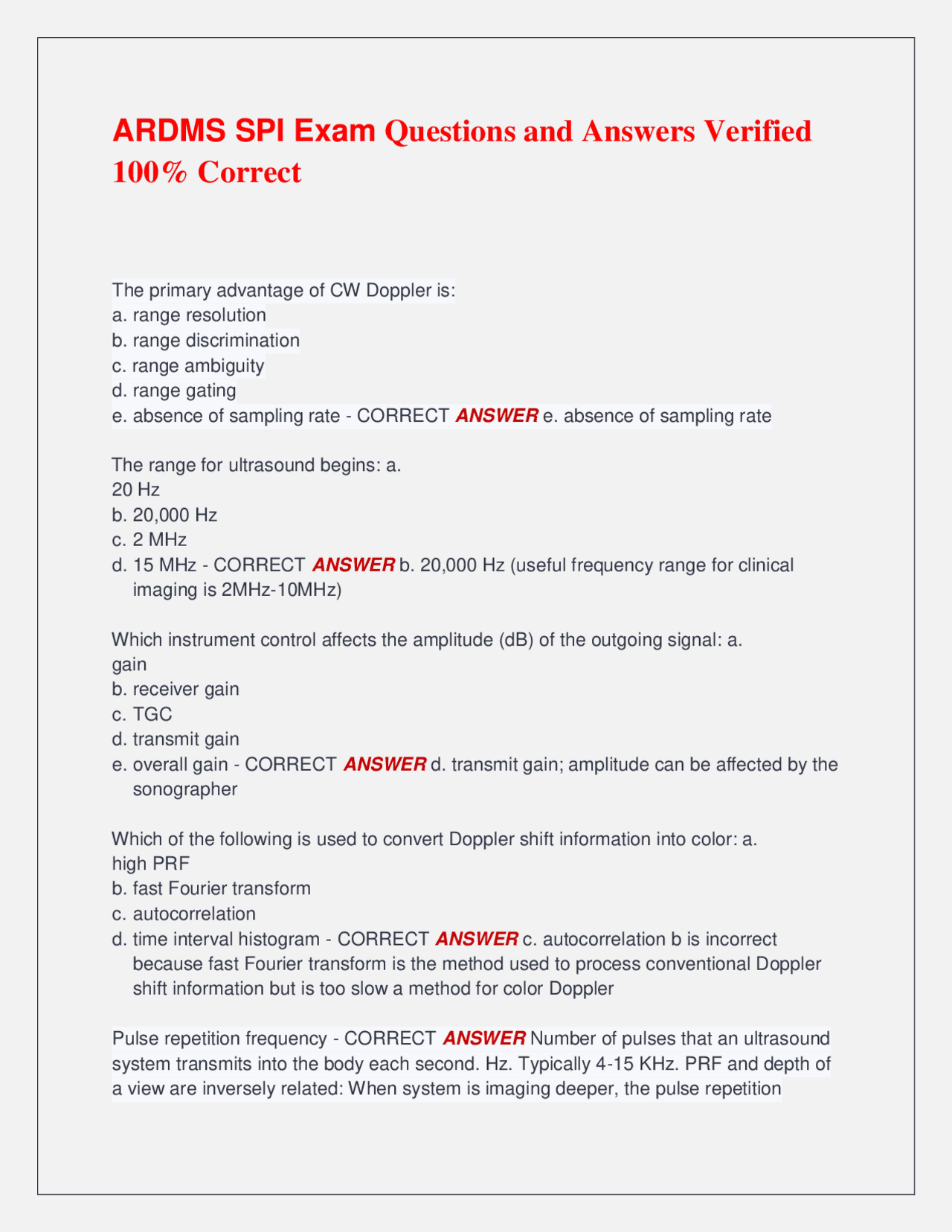 ARDMS SPI Exam Questions and Answers Verified 100% Correct | Exams ...