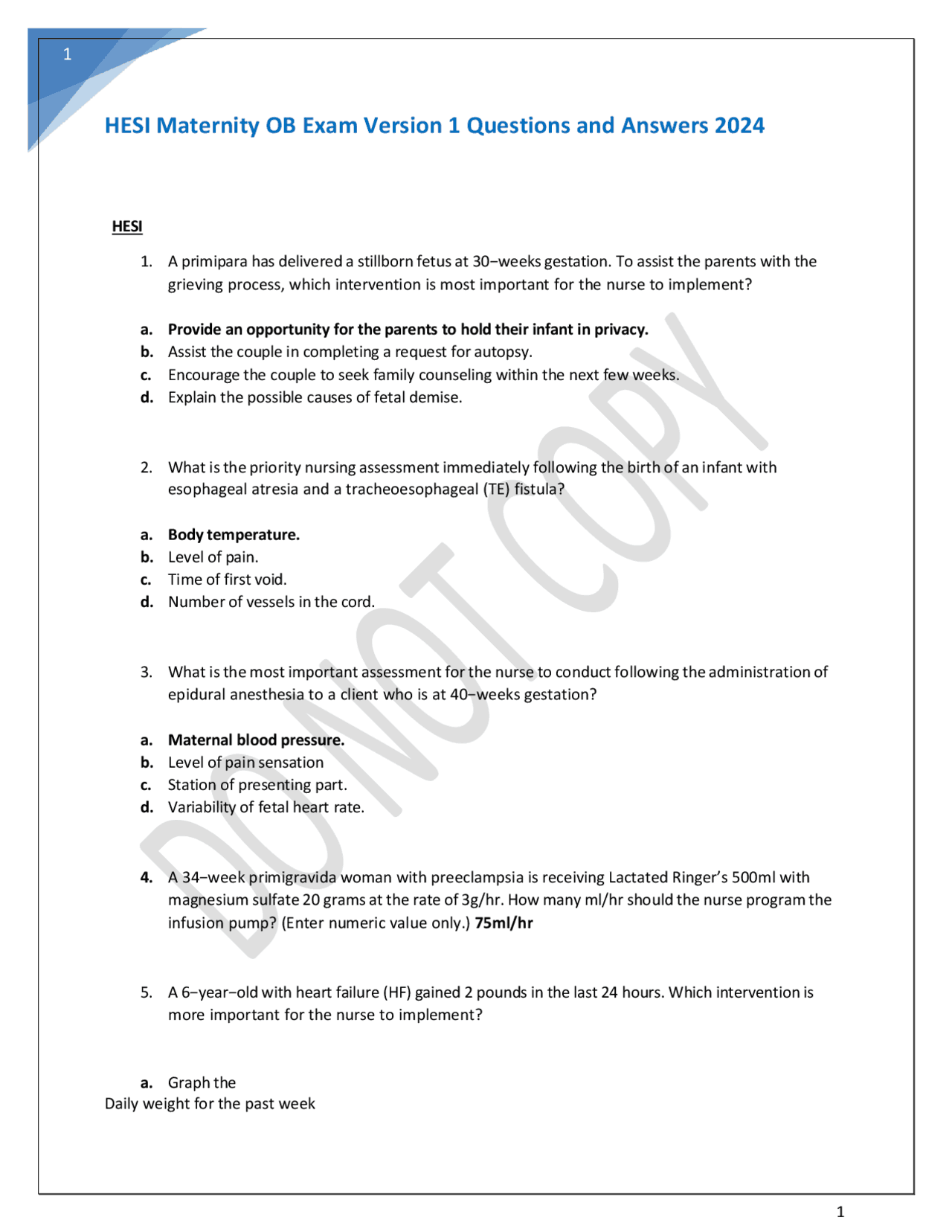 HESI Maternity OB Exam Version 1 Questions and Answers | Exams Nursing ...