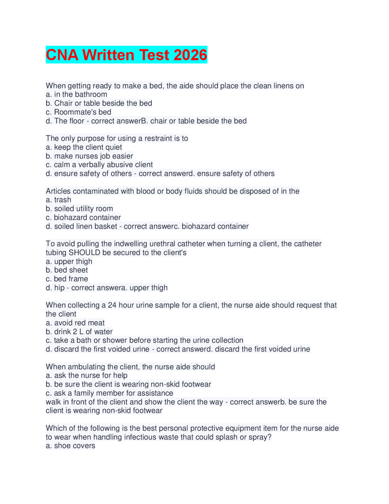 Cna Testing Guide CNA Written Test 2026 – Complete Exam Prep PDF | Practice Questions ...