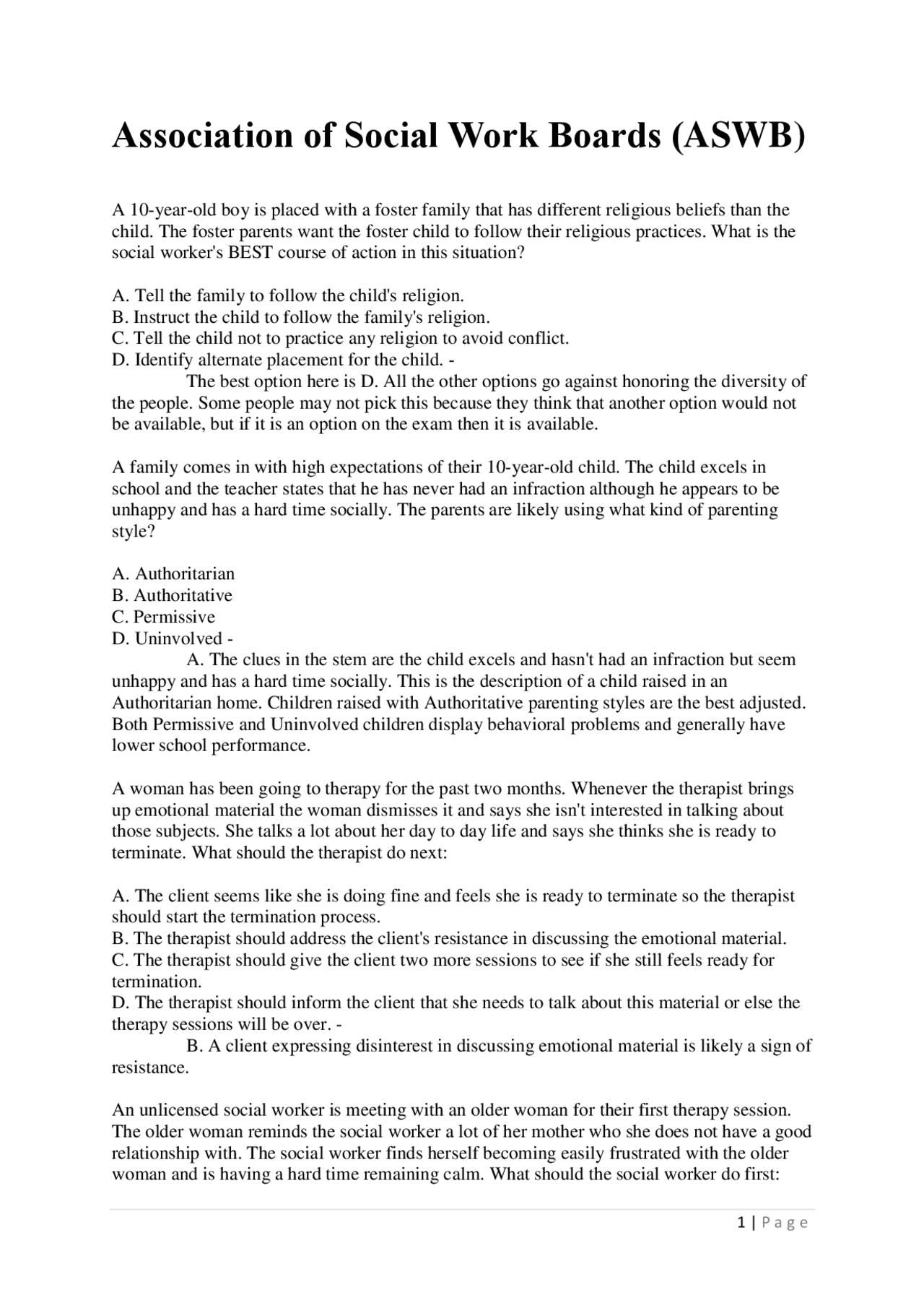 Association of Social Work Boards (ASWB) Exam Prep Test Bank – Latest ...