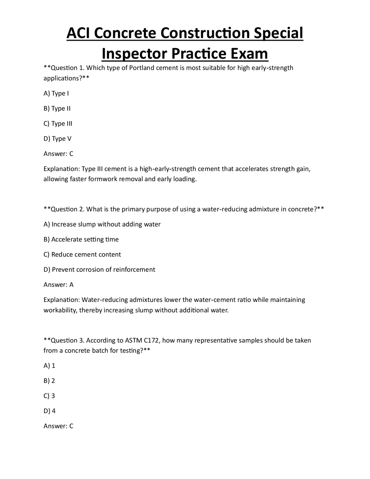 ACI Concrete Construction Special Inspector Practice Exam | Exams ...