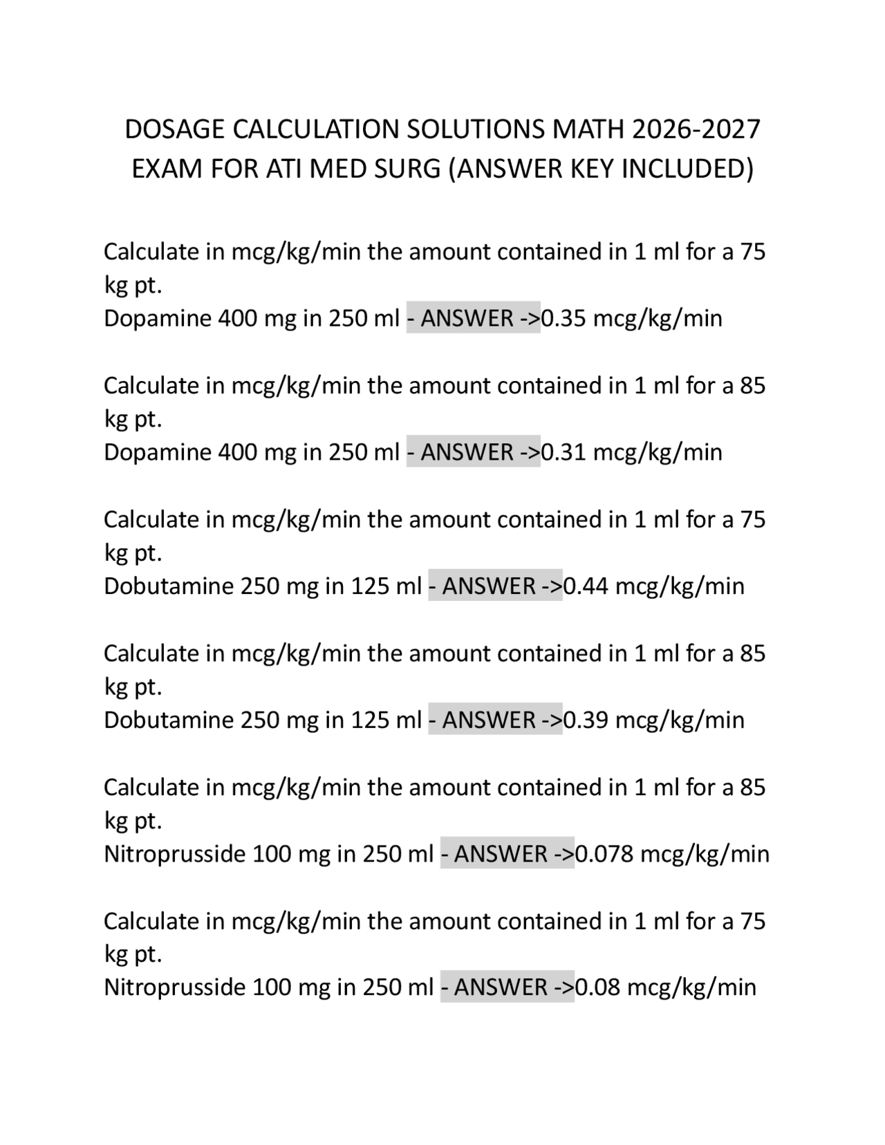 Dosage Calculation Practice Problems with Solutions for Medical ...