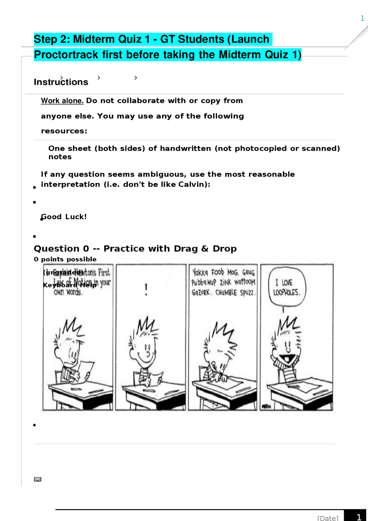 Trackcore Questions Step 2: Midterm Quiz 1 - GT Students (Launch Proctortrack first before ...