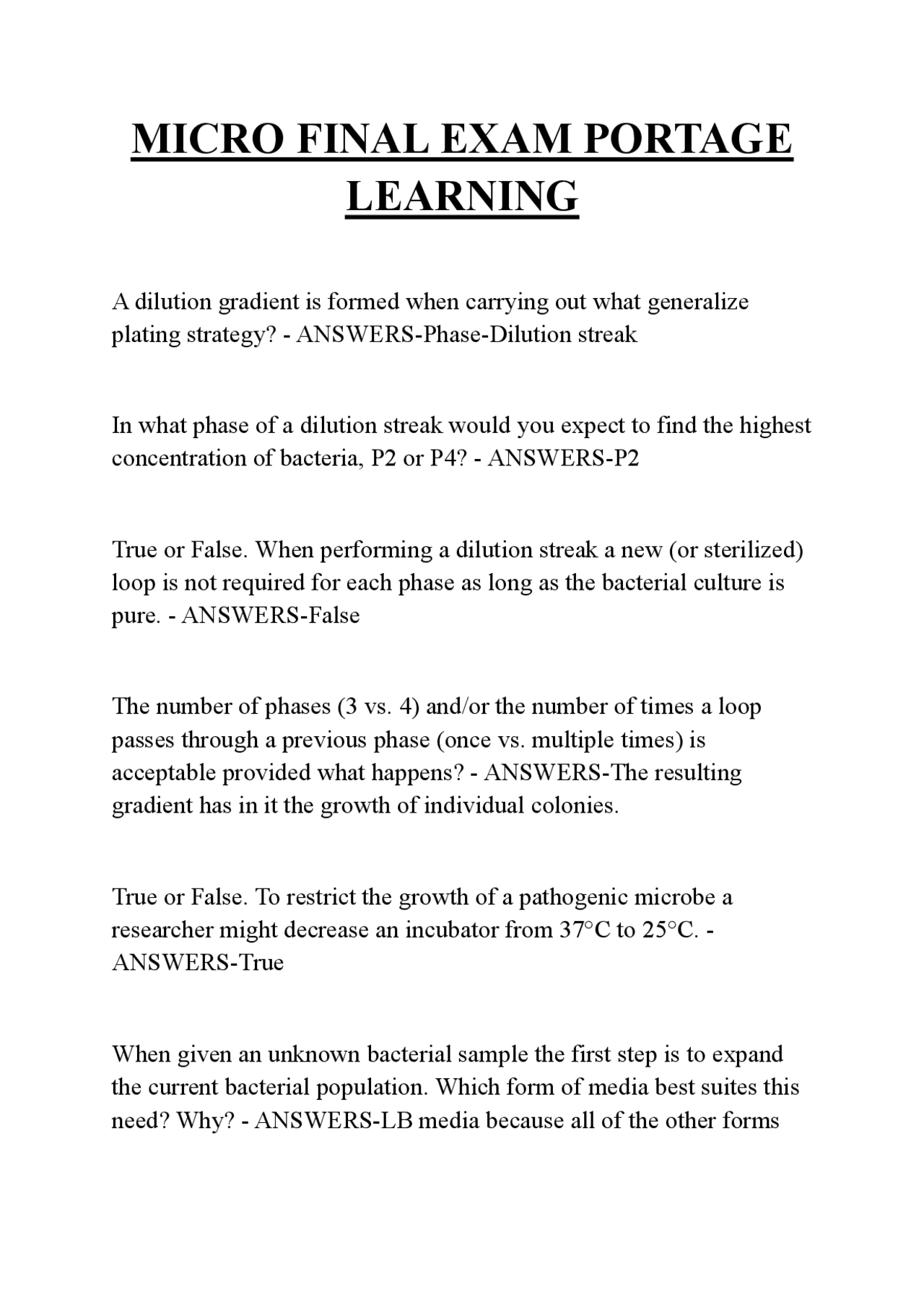 Microbiology Final Exam Questions and Answers | Exams Microbiology ...