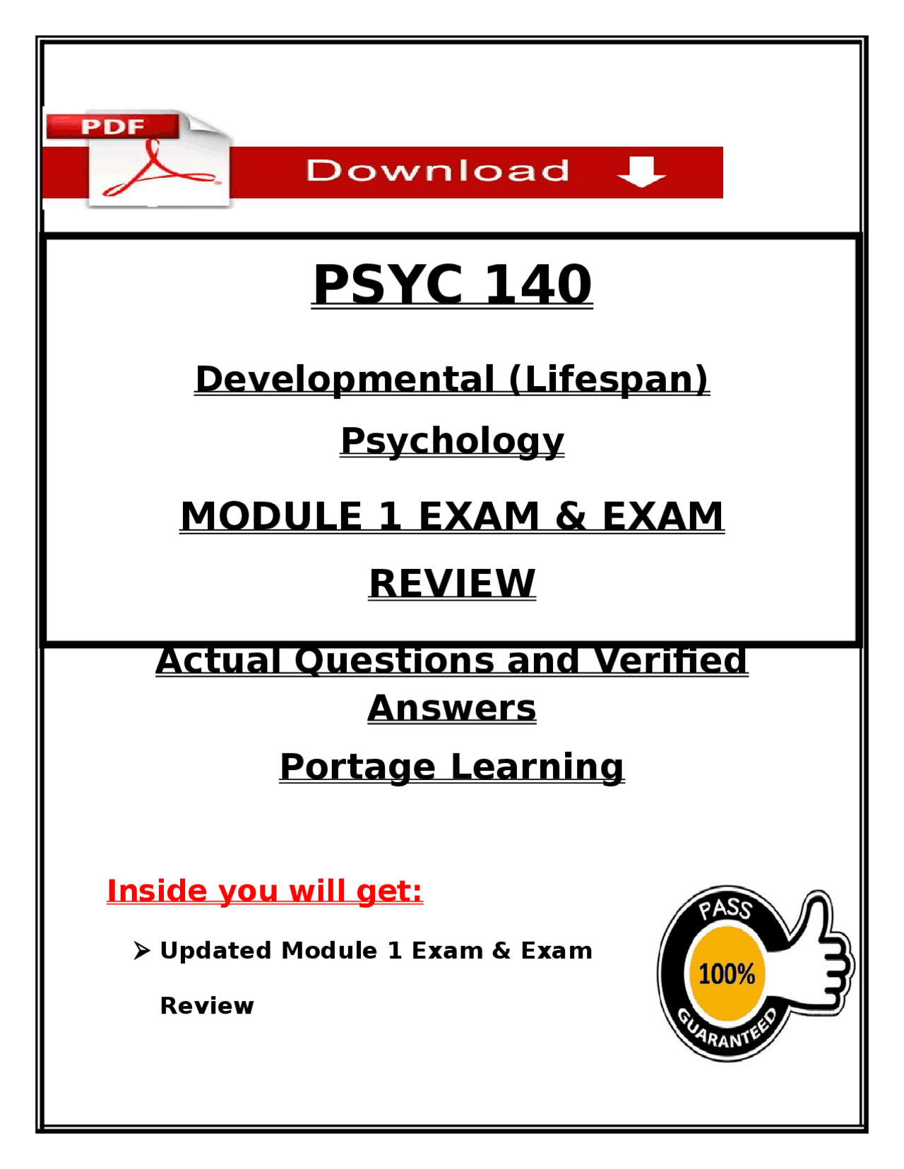 PSYC 140 Portage (2026) Module 1 Exam & Review + Verified Answers (PDF ...