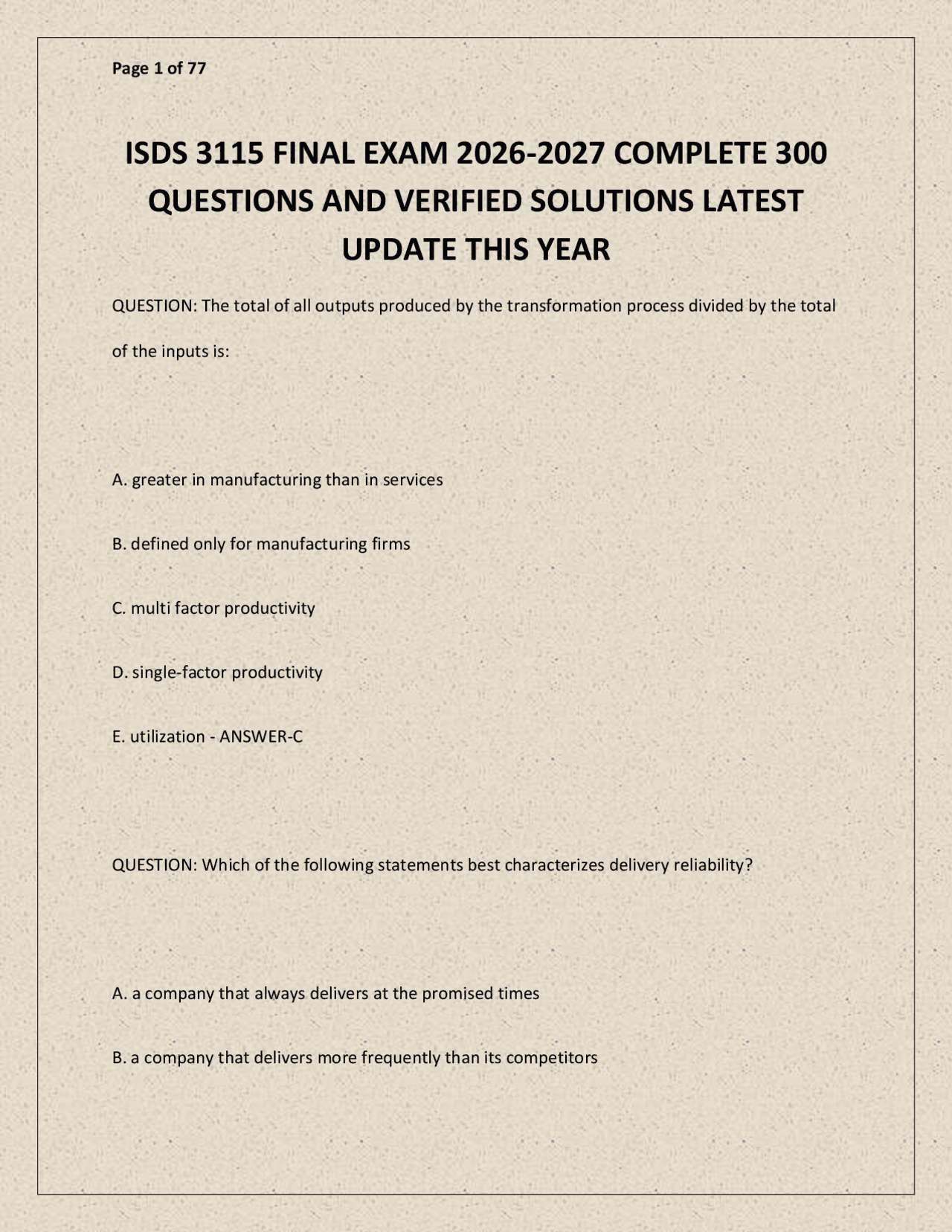 ISDS 3115 Final Exam 2026-2027 – Complete 300 Questions and Verified ...