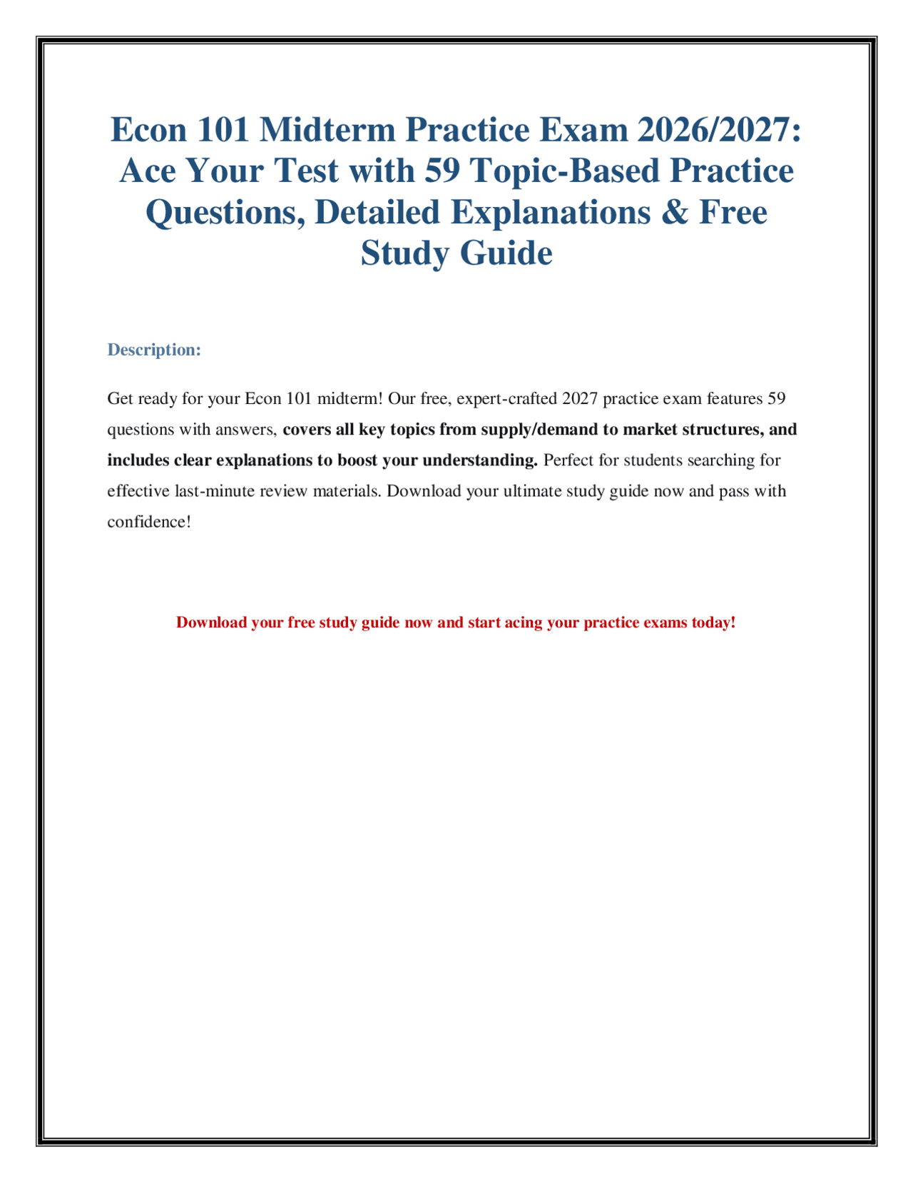 Econ 101 Midterm Exam Practice 2027: Free Study Guide & Practice ...