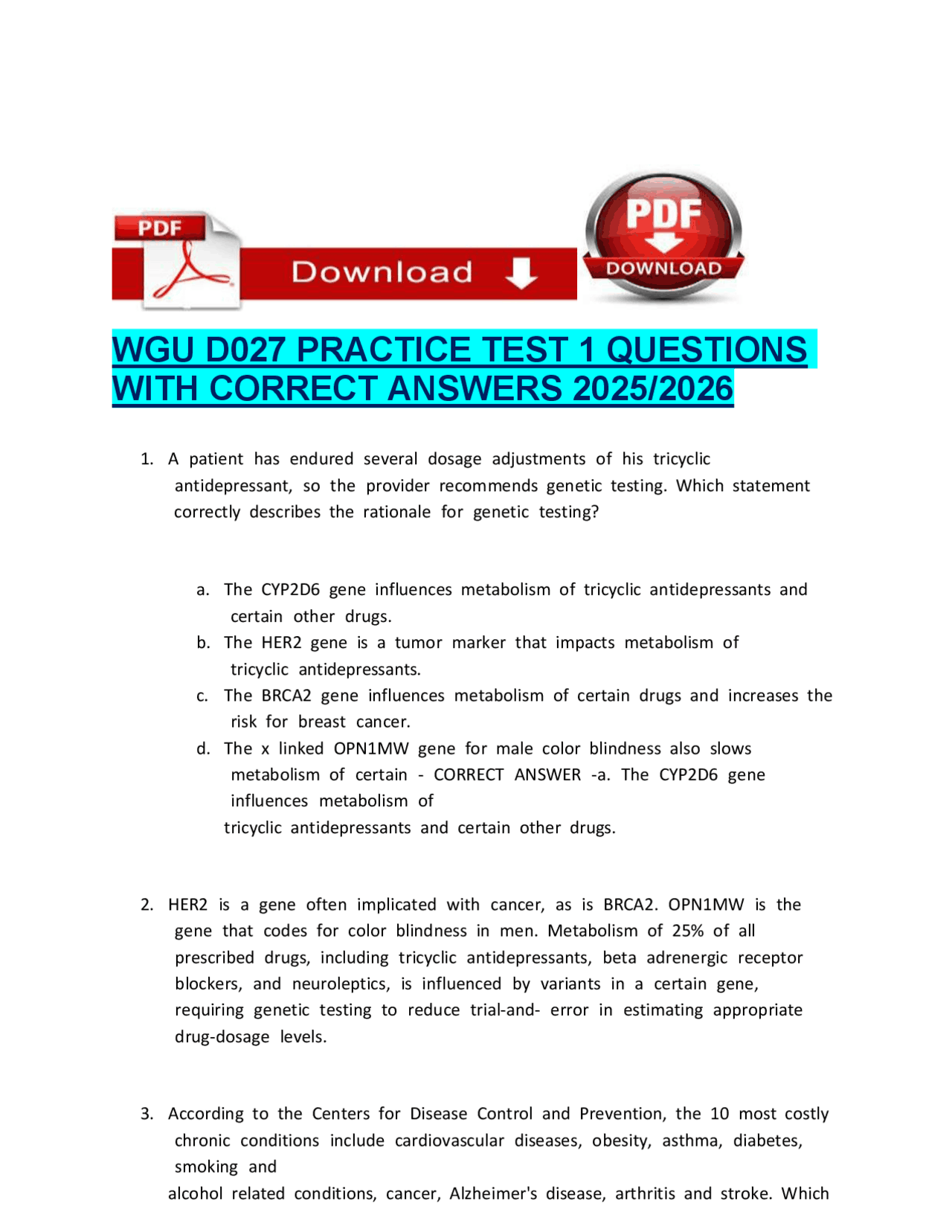 WGU D027 PRACTICE TEST 1 QUESTIONS WITH CORRECT ANSWERS 20252026 ...