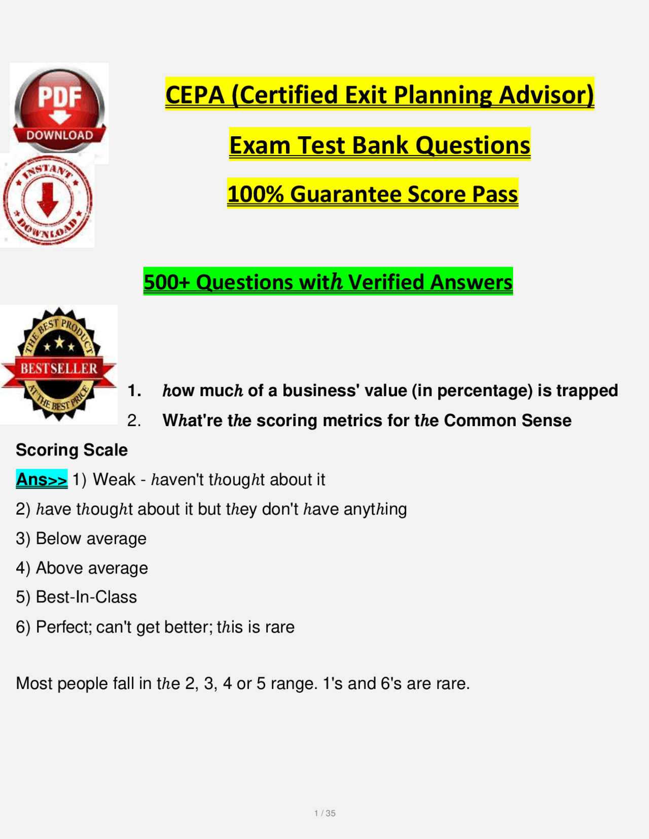 CEPA (Certified Exit Planning Advisor) Exam Test Bank Questions 100% ...