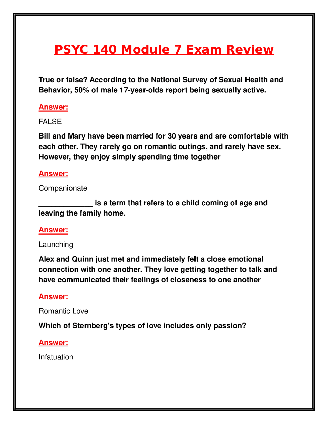 PSYC 140 Module 7 Exam Review Q&A (Portage) – Verified Answers 2026 ...