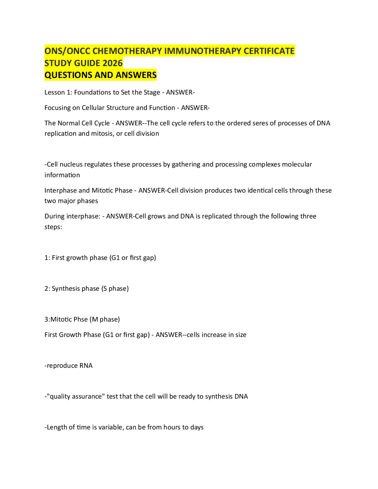 ONS/ONCC CHEMOTHERAPY IMMUNOTHERAPY CERTIFICATE STUDY GUIDE 2026 ...