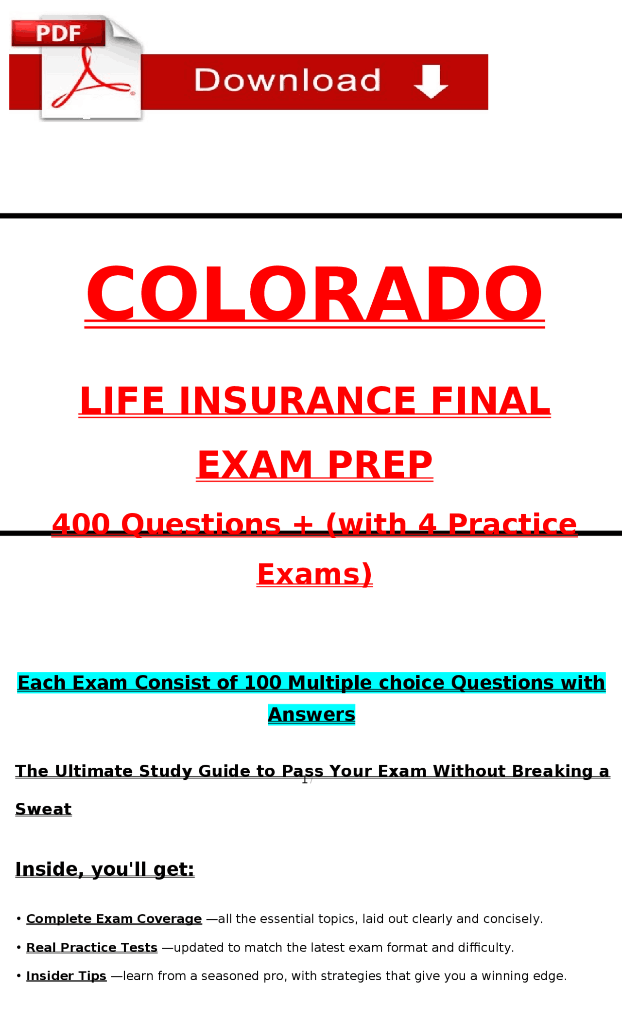 Colorado Life Insurance Final Exam Prep: 400 Qs + 4 Practice Exams ...