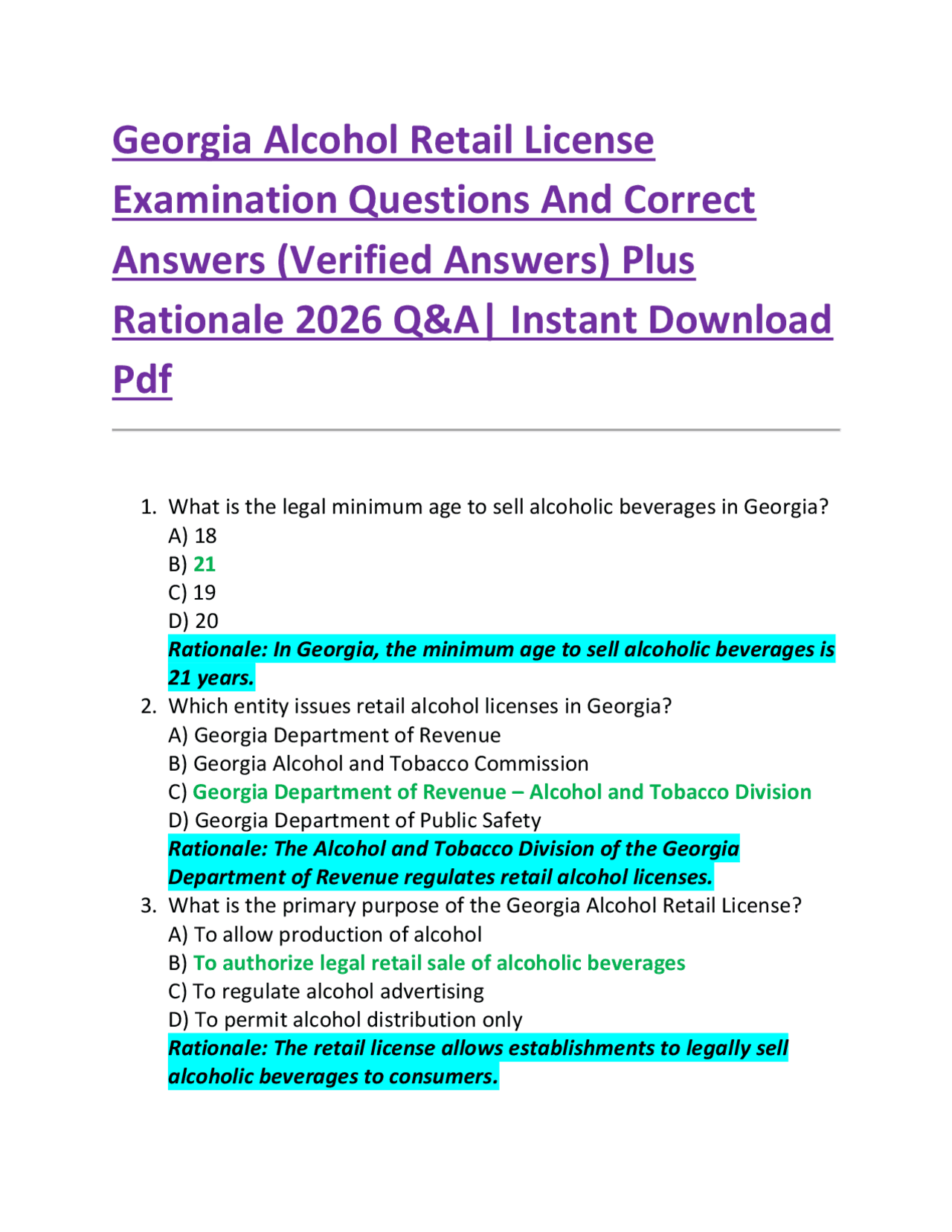 retail tobacco license georgia Georgia Alcohol Retail License Examination Questions And Correct Answers  (Verified Answe | Exams Public Law