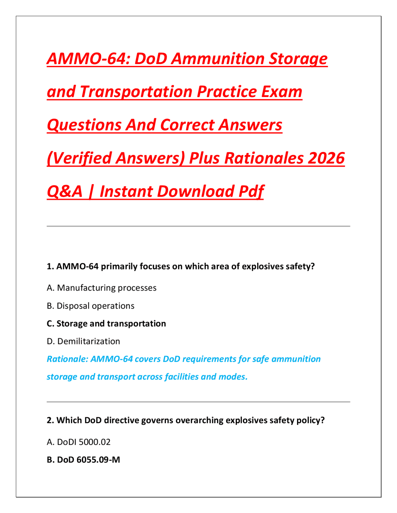 AMMO-64: DoD Ammunition Storage and Transportation Practice Exam ...