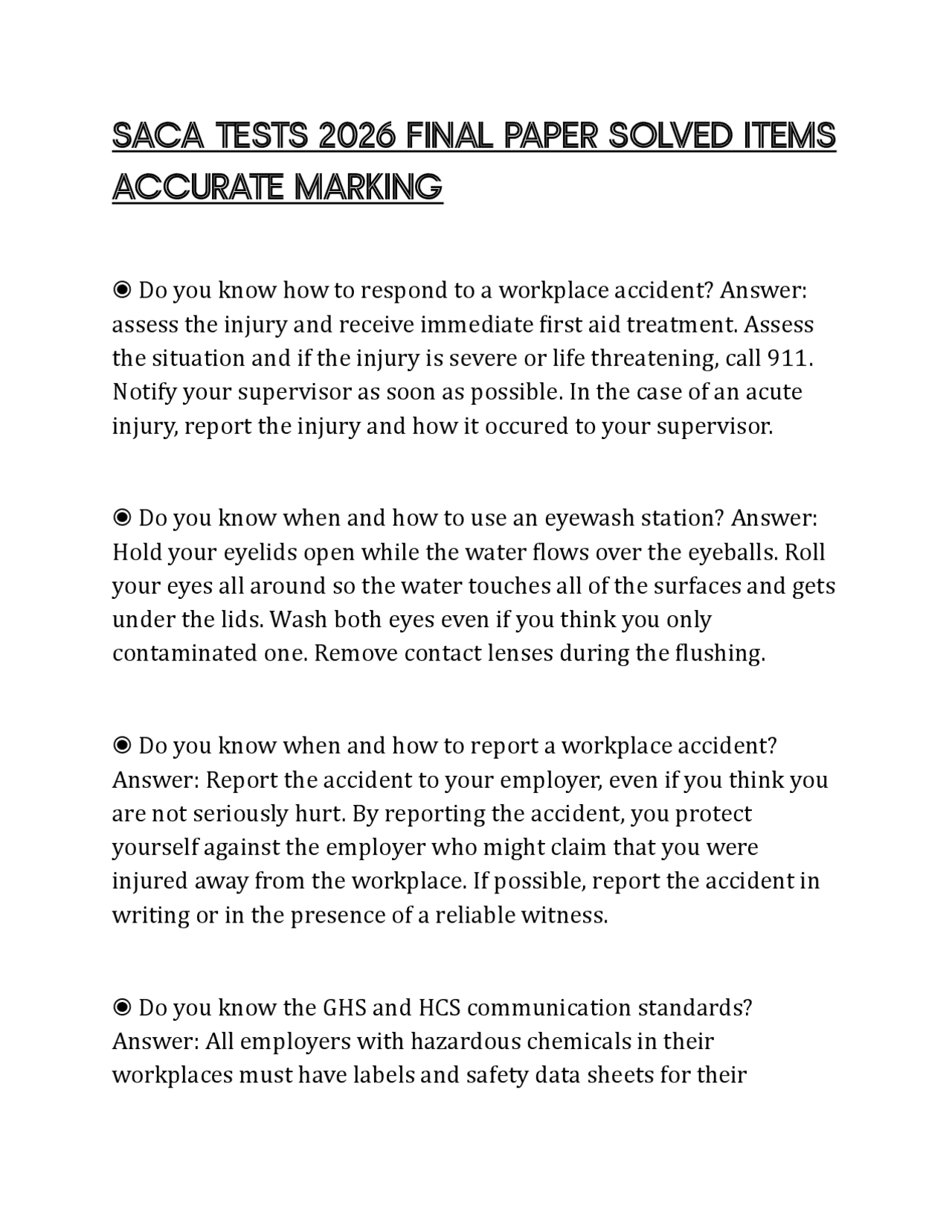 Saca Test Example SACA TESTS 2026 FINAL PAPER SOLVED ITEMS ACCURATE MARKING | Exams ...