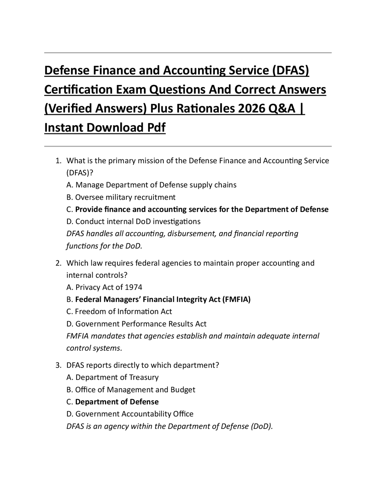 Defense Finance and Accounting Service (DFAS) Certification Exam ...