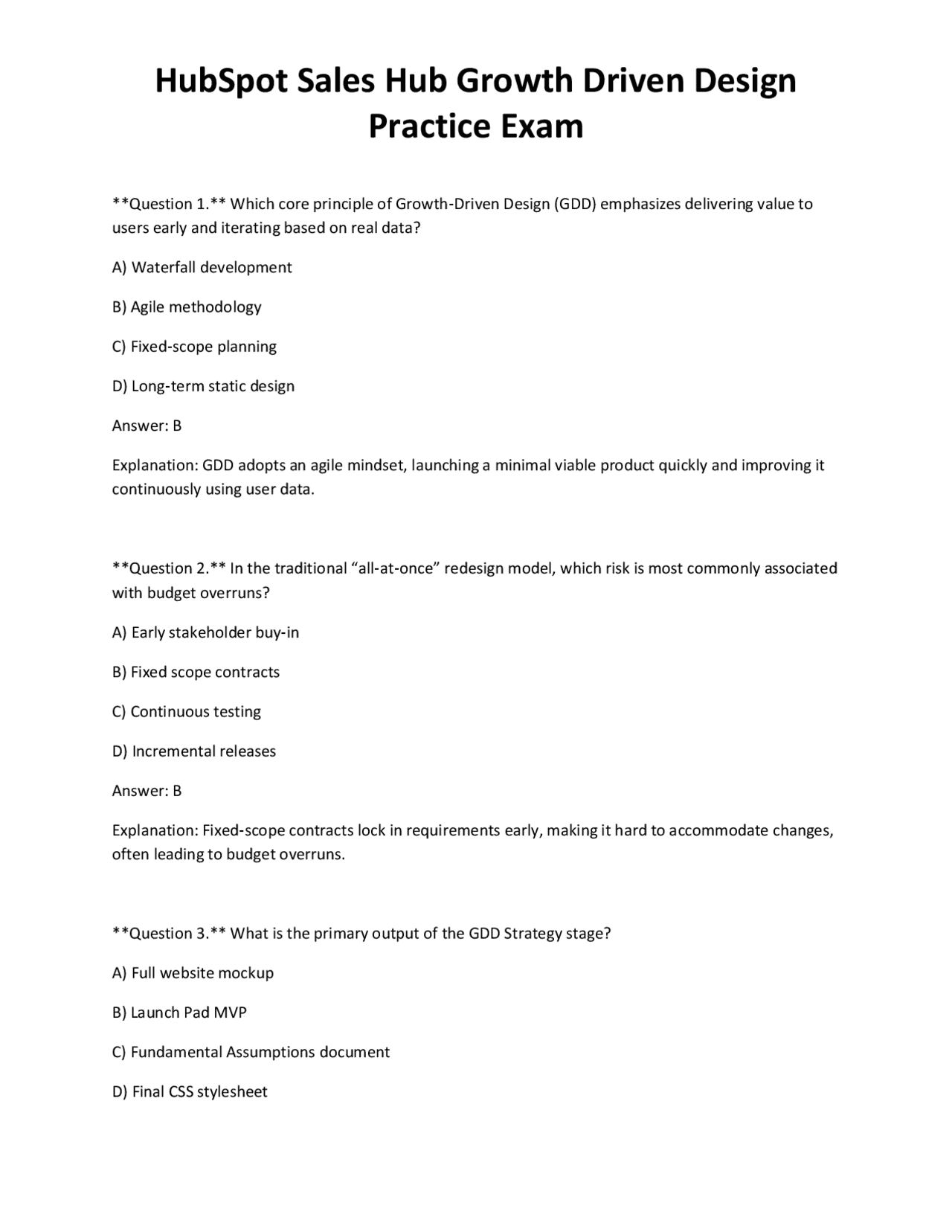 HubSpot Sales Hub Growth Driven Design Practice Exam | Exams Technology ...