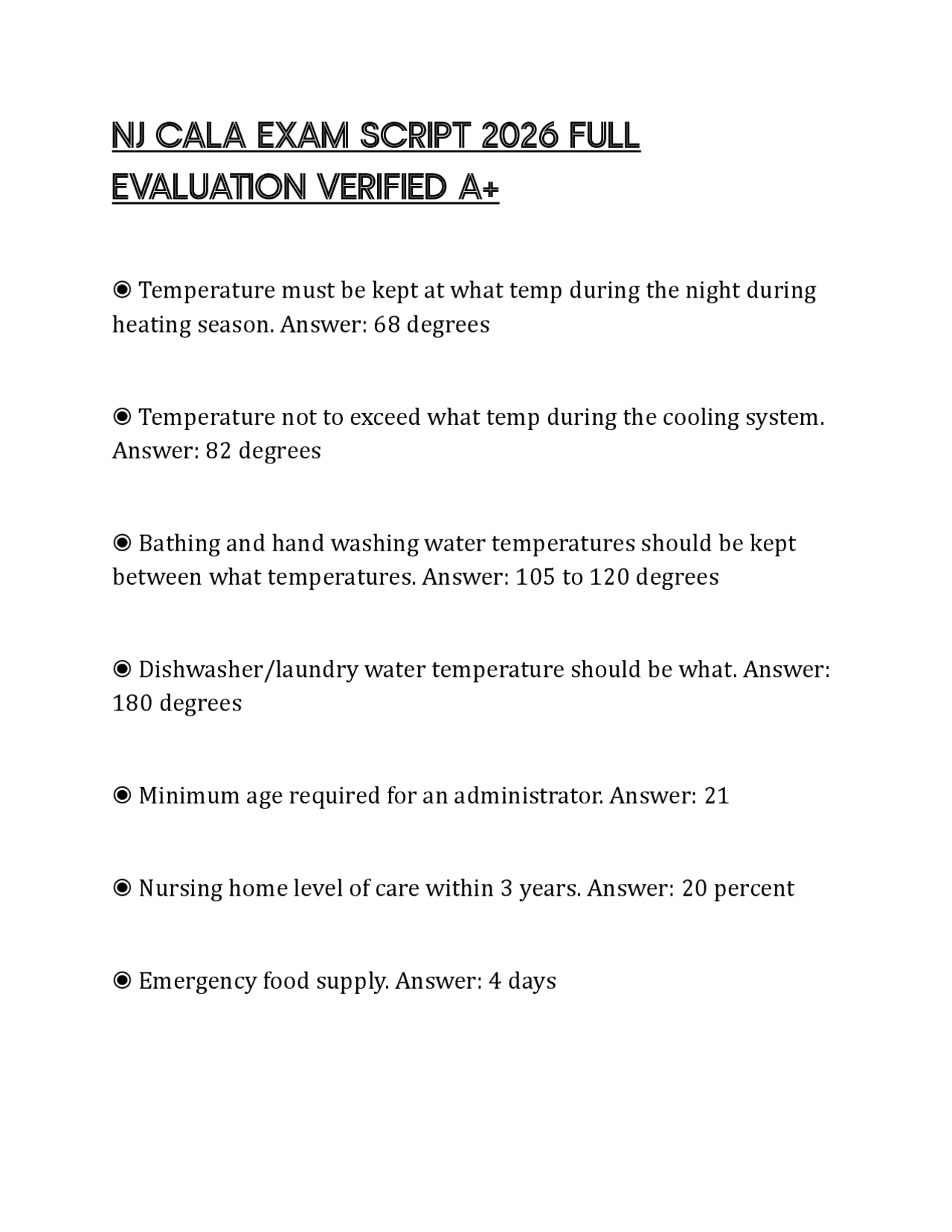 NJ CALA EXAM SCRIPT 2026 FULL EVALUATION VERIFIED A+ | Exams Nursing ...