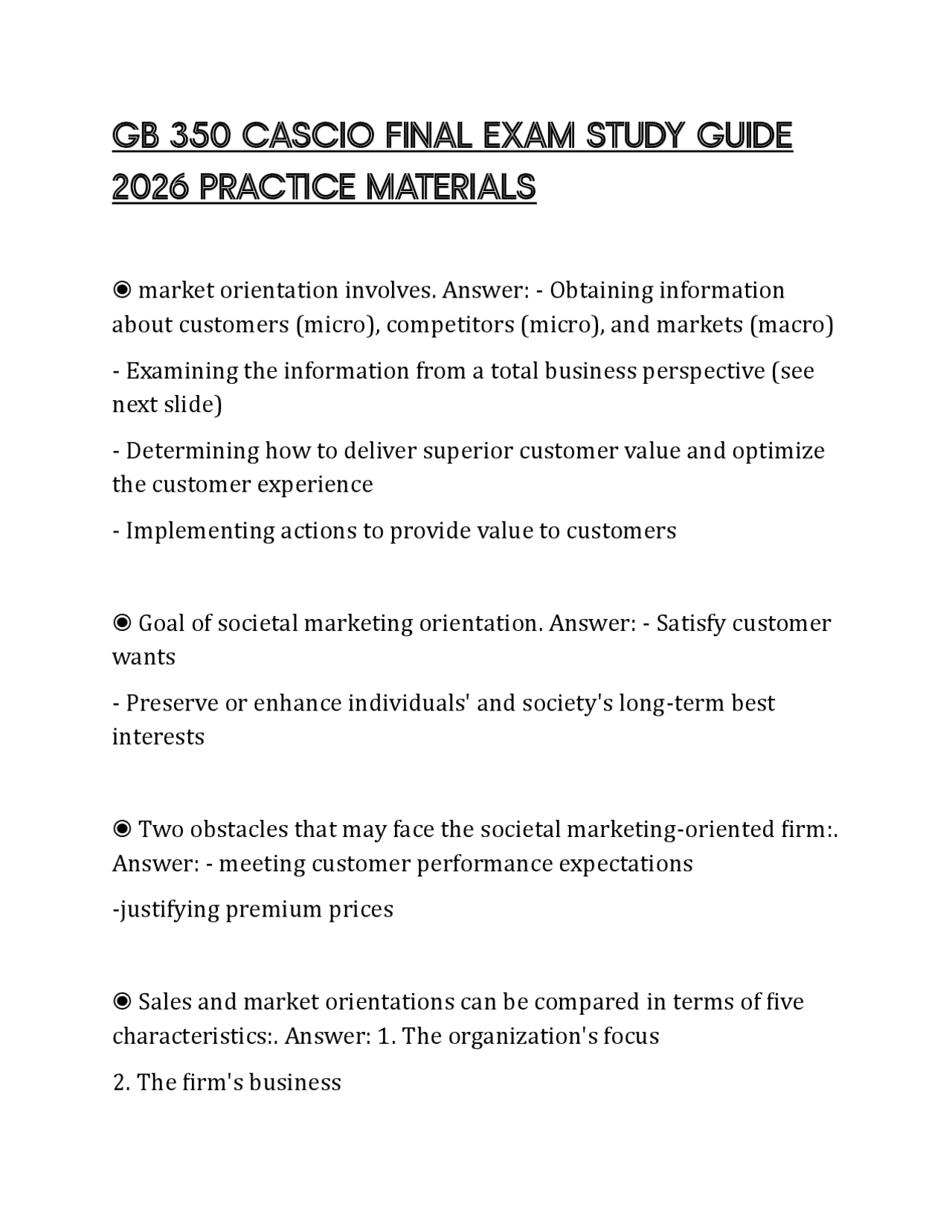 GB 350 CASCIO FINAL EXAM STUDY GUIDE 2026 PRACTICE MATERIALS | Exams ...