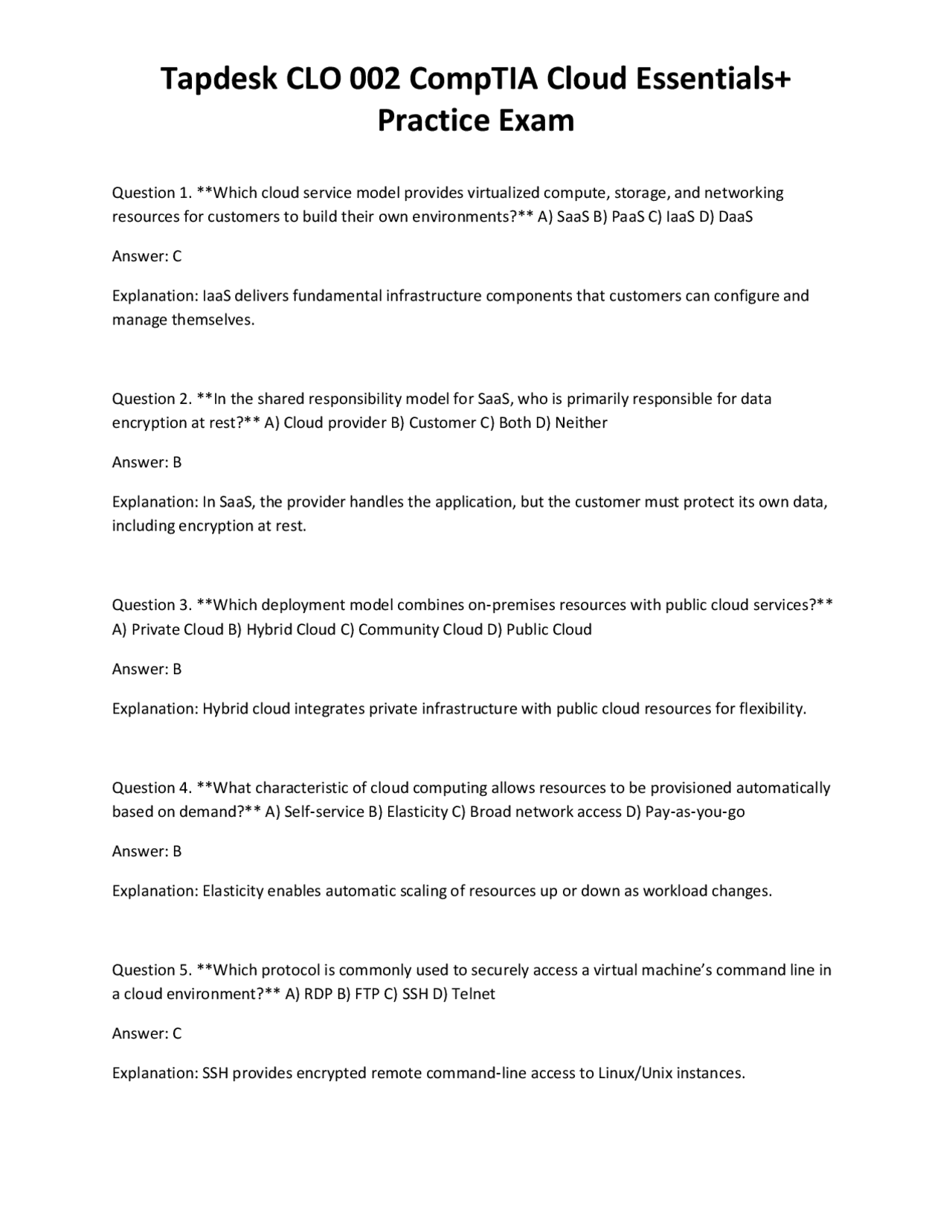 Tapdesk CLO 002 CompTIA Cloud Essentials+ Practice Exam | Exams ...