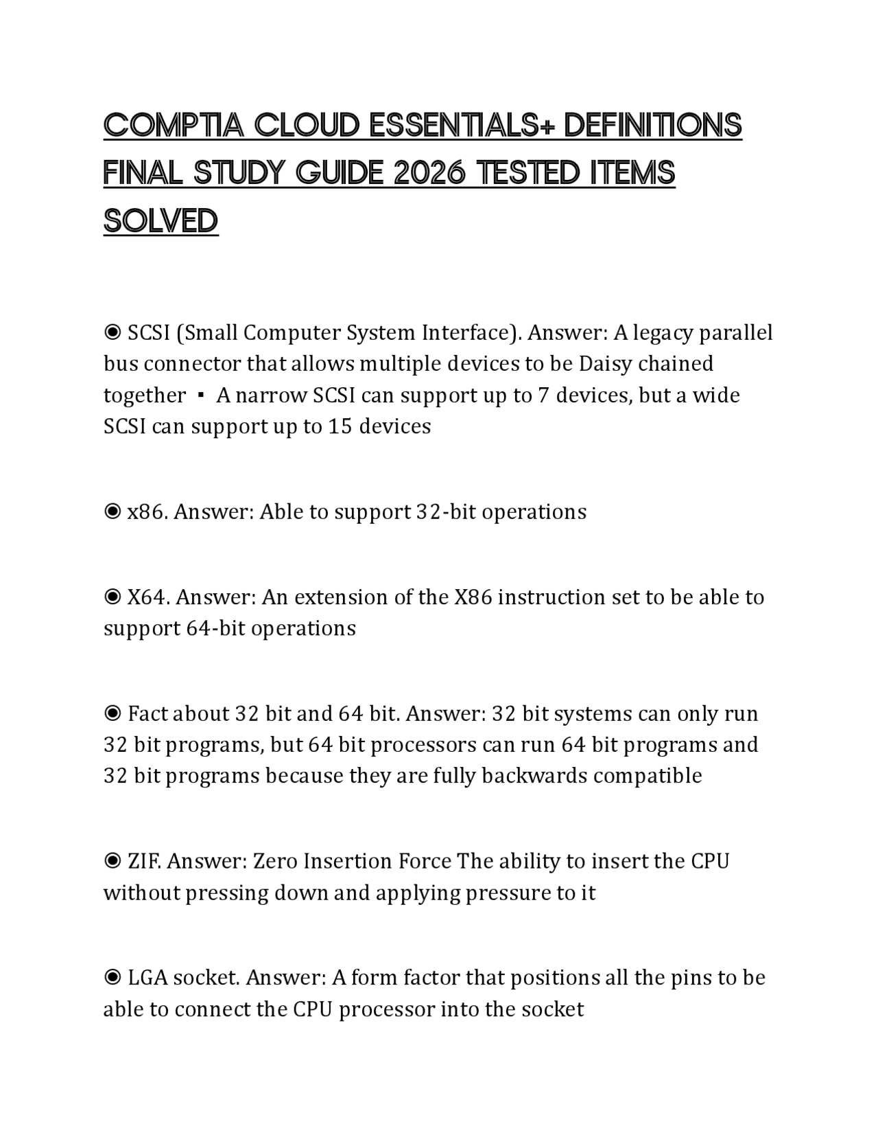 COMPTIA CLOUD ESSENTIALS+ DEFINITIONS FINAL STUDY GUIDE 2026 TESTED ...
